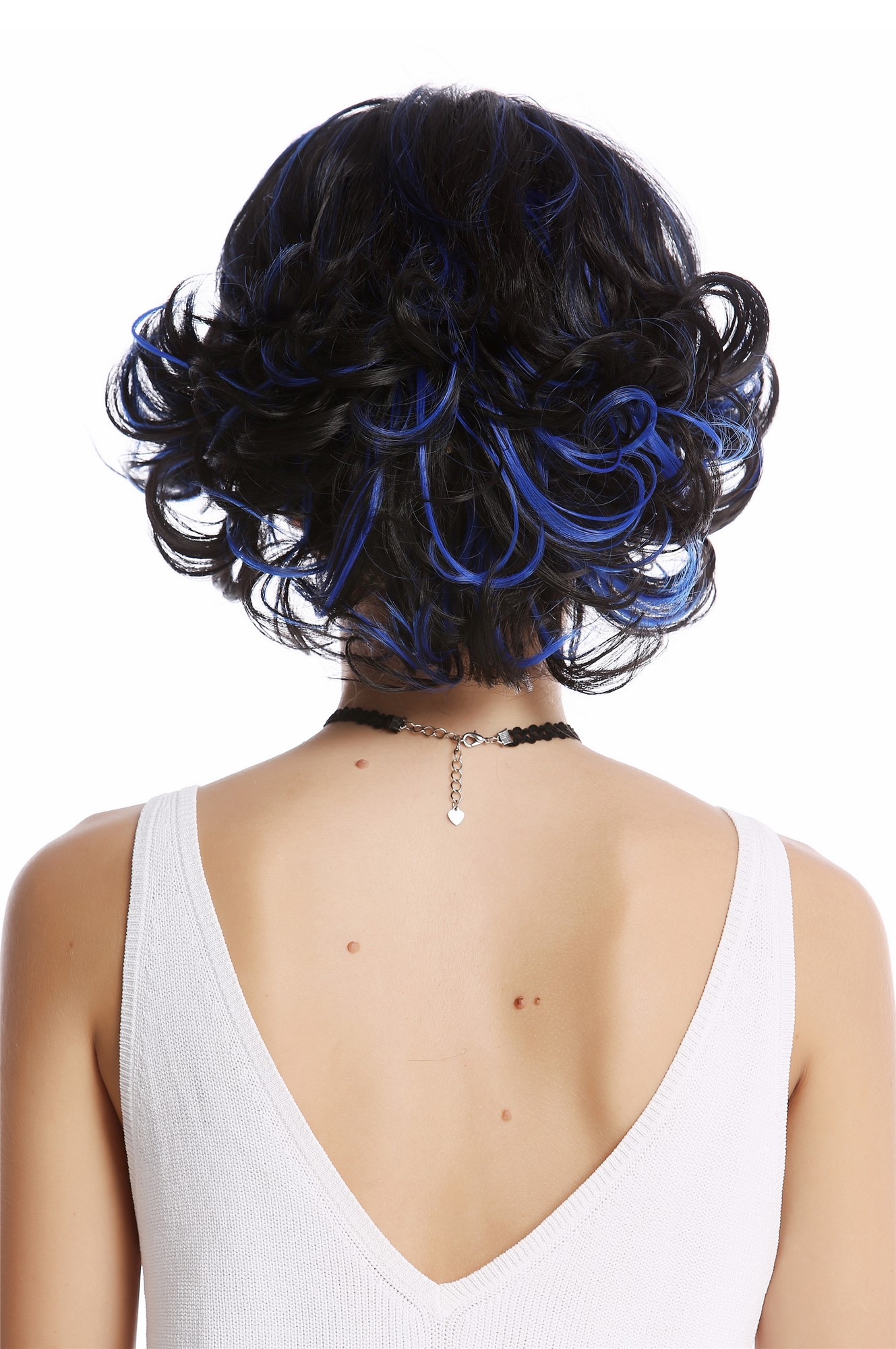 hochwertige Qualitätsperücken, Perücke gelockte Spitzen Schwarz Blau GF-W2414-1BHTF2517, Ansicht 3, WIG ME UP: Ihr Perücken Online Shop lockige Tressen-Perücke Samtschwarz-Blau-Mix kurze Haare für Damen