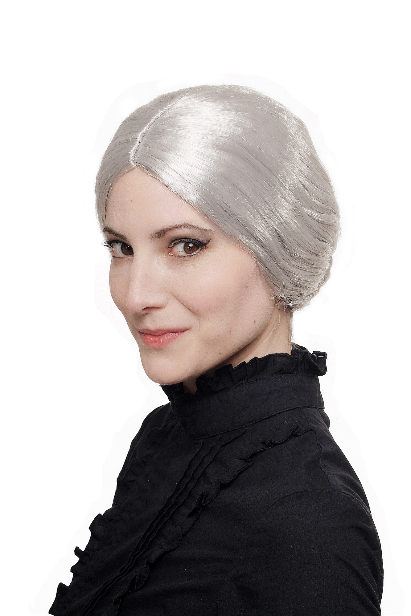 Women#s wig Halloween grey with hairbun Grandma, Gramma, Old Governess 3542, view 2, WIG ME UP: Your Perücken Online Shop Party Wig, Ladies, Grey, straight, short