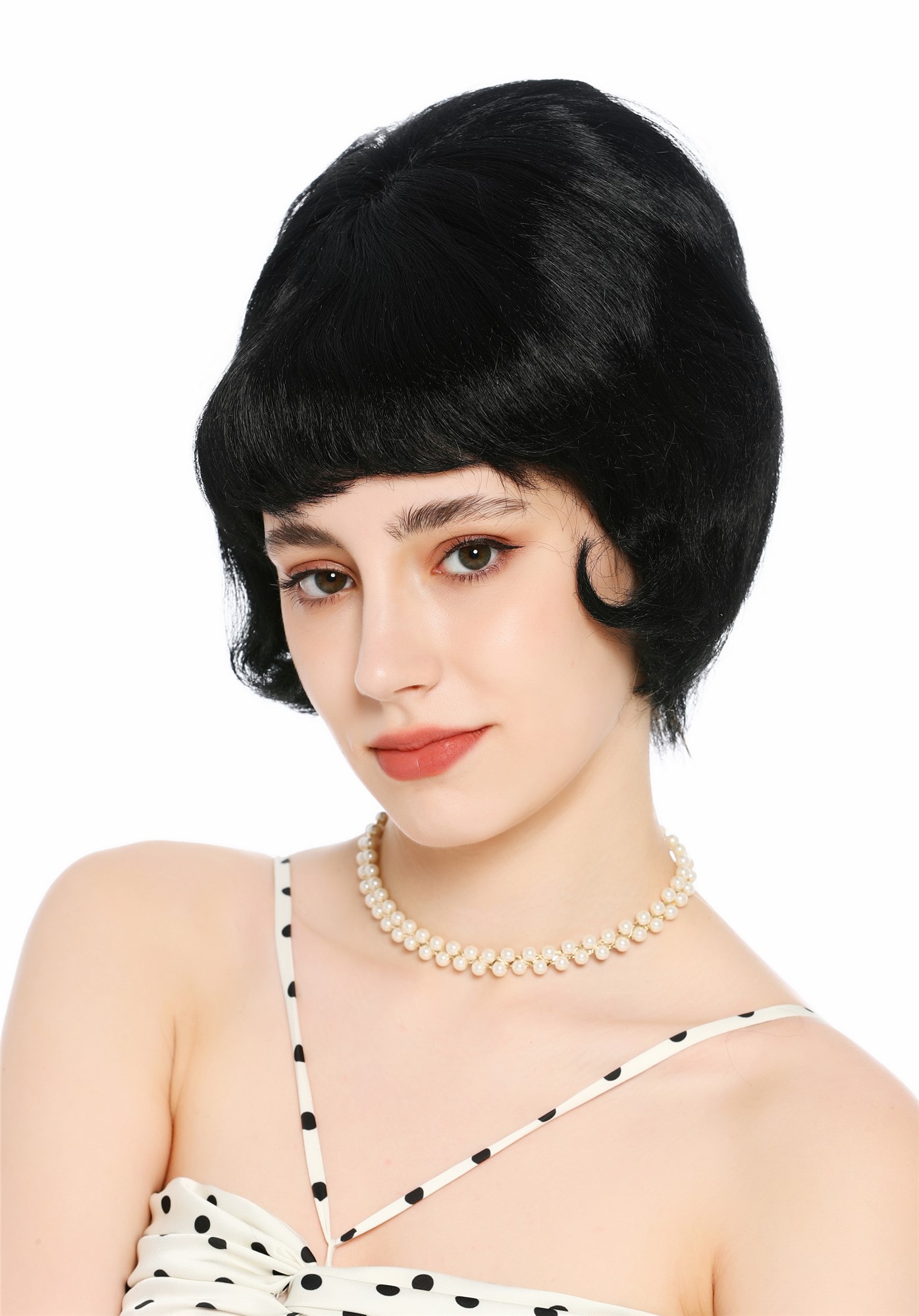 Perücke Damen Retro Vintage 50er 60er Beehive hochtoupiert Pony Schwarz DW3436-1