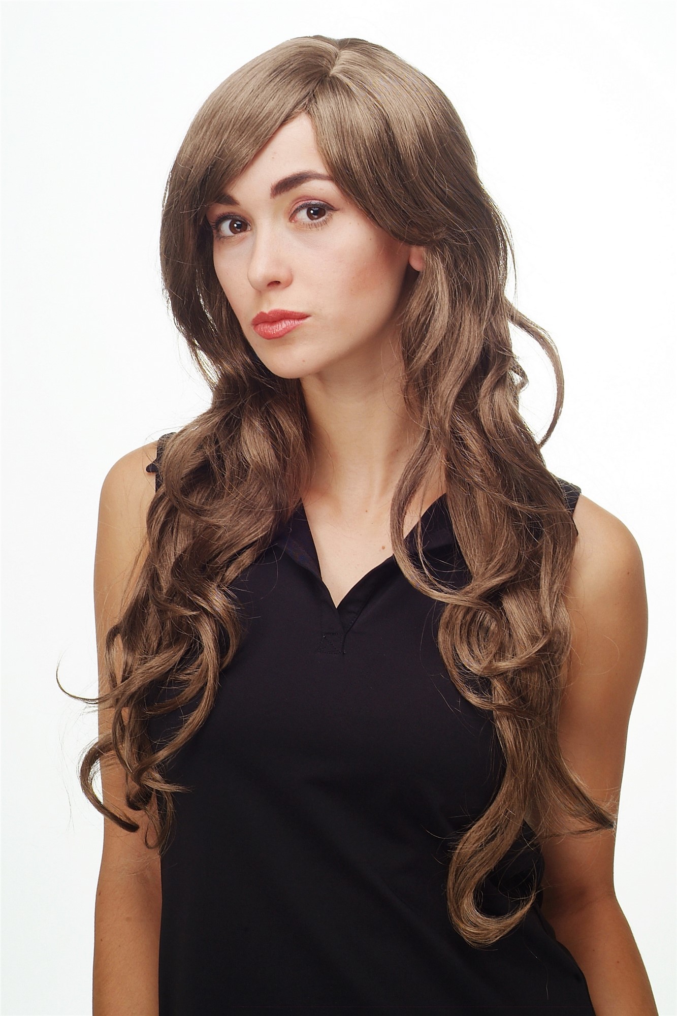 Stunning Lady  Wig very long wavy long fringe (for side parting) light goldbrown gold brown, view 5, WIG ME UP: Your Perücken Online Shop Quality Wigs, Ladies, dark golden brown, curled, long
