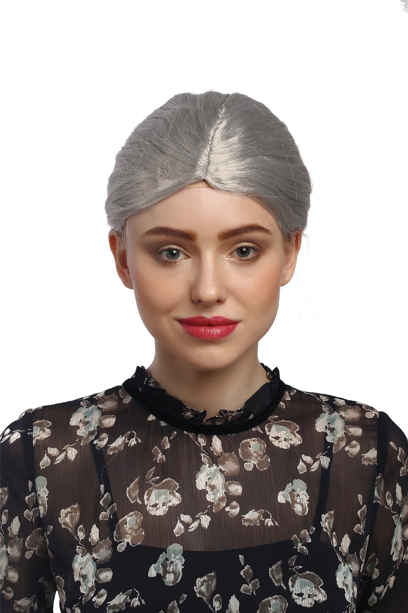 Lady Party Wig Fancy Dress silver grey hairbun Governess Prima Ballerina Grandmother Piano Teacher, view 4, WIG ME UP: Your Perücken Online Shop Party Wig, Ladies, Grey, Braided, short