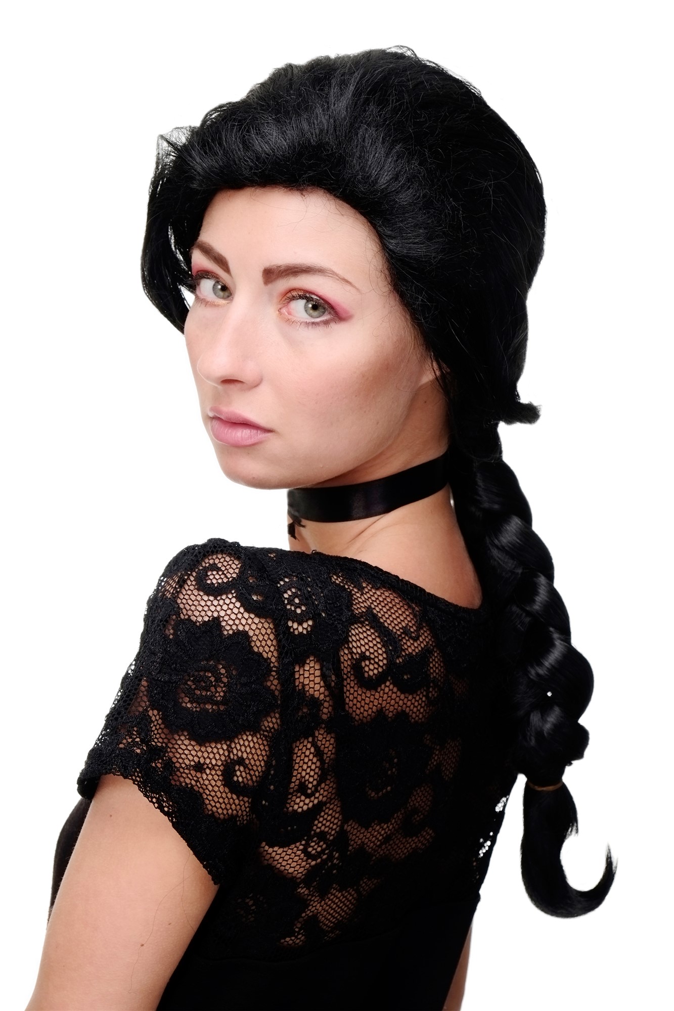 GFW1782-1B Lady  Wig long braided hair thick braid traditional Maiden Maid black 24", front view, WIG ME UP: Your Perücken Online Shop Quality Wigs, Ladies, velvet black, Braided, long