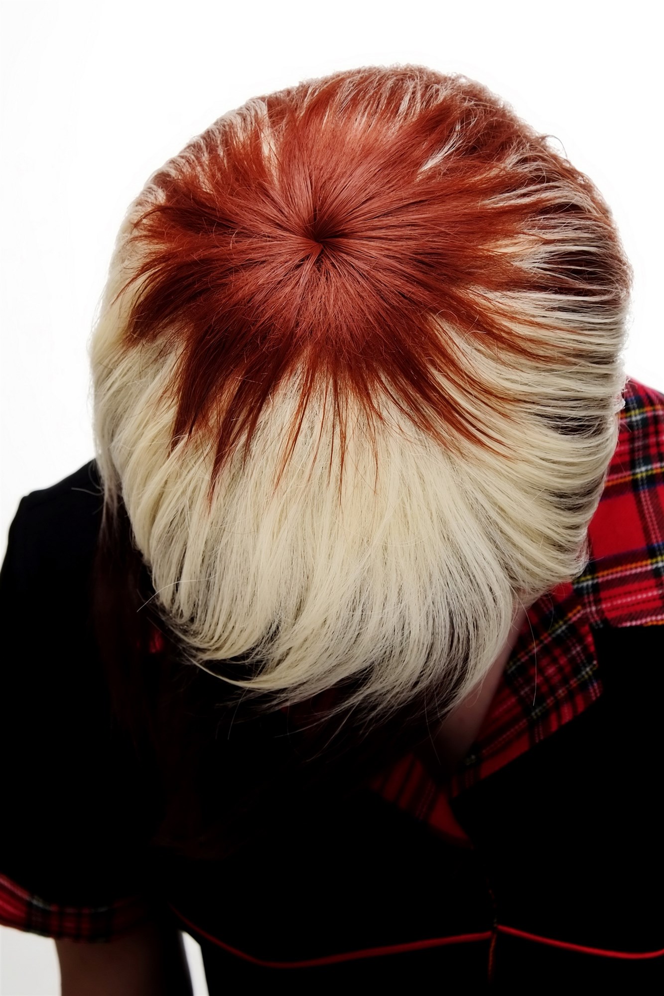 hochwertige Qualitätsperücken, Perücke Cosplay kurz Rot Rotbraun Platin SA061-33-350-613, Ansicht 5, WIG ME UP: Ihr Perücken Online Shop glatte Tressen-Perücke Kastanie-Kupferrot-Platinblond-Mix kurze Haare für Damen