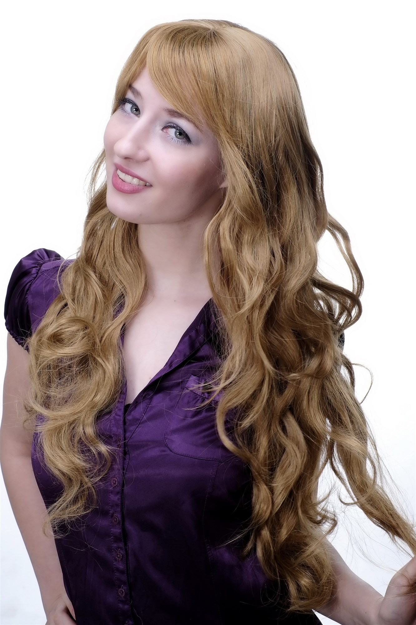 hochwertige Qualitätsperücken, Perücke lang wallendes Haar wellig leicht lockig Blond + Rot 9204S-19, Ansicht 2, WIG ME UP: Ihr Perücken Online Shop lockige Tressen-Perücke mit Kopfhaut-Imitat Dunkelblond lange Haare für Damen