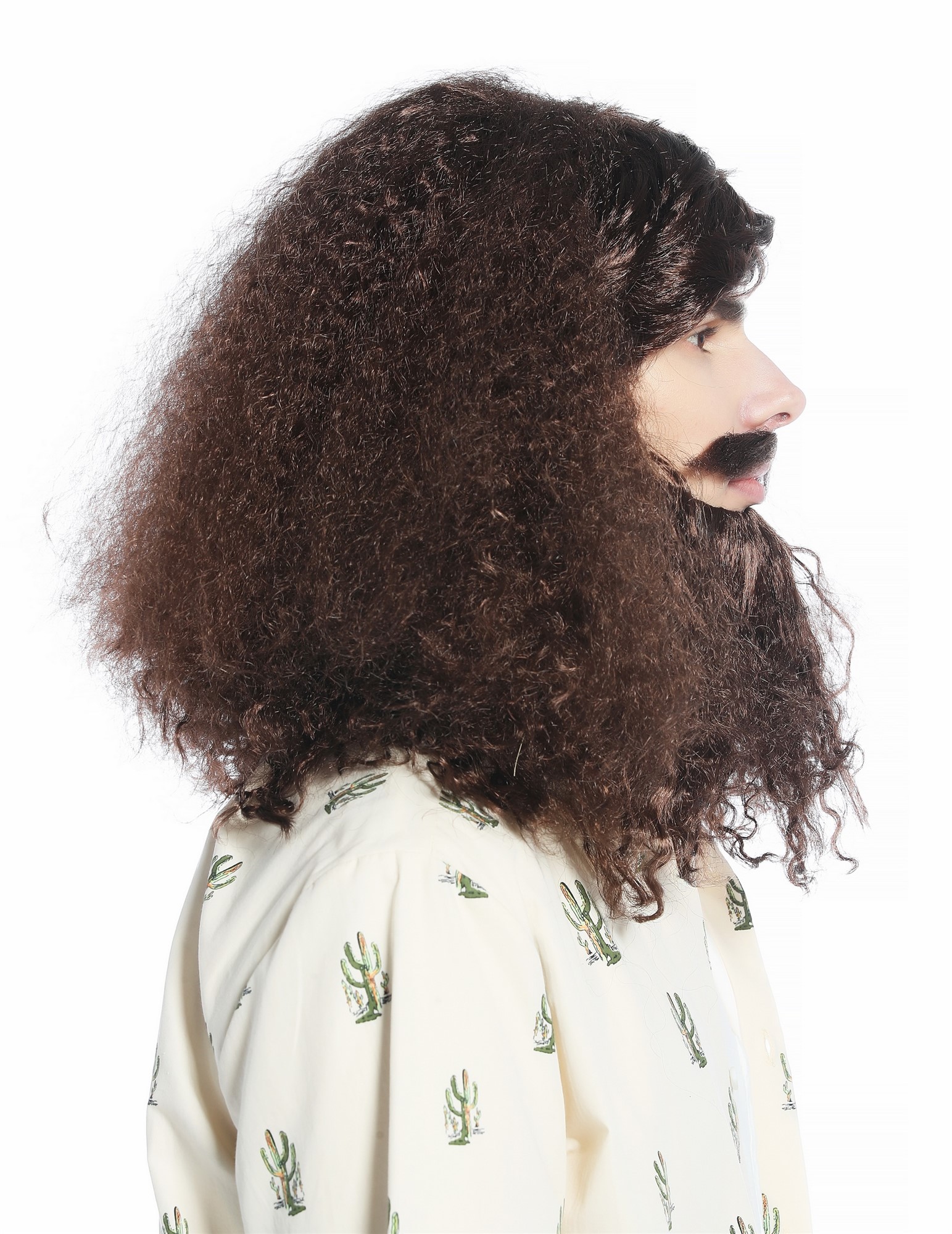 günstige Party Perücke, Perücke Bart Set lang lockig braun Guru Hippie Hipster 210331-P4, Ansicht 4, WIG ME UP: Ihr Perücken Online Shop lockige Party Perücke Mittelbraun schulterlange Haare für Herren