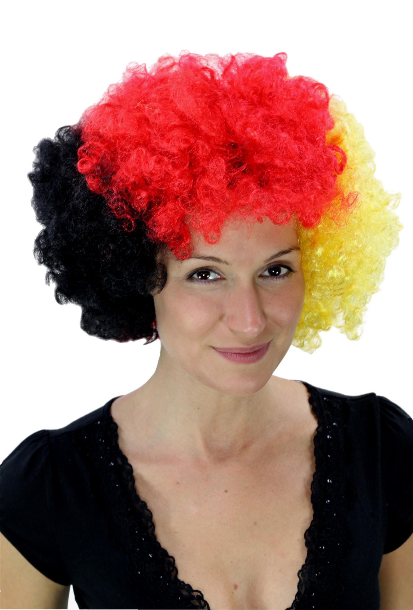 Party Wig Fancy Dress Cosplay Men Women Big Fan Afro Afrowig Black red golden yellow Germany Funk, front view, WIG ME UP: Your Perücken Online Shop Party Wig, Unisex, Red, curled, short