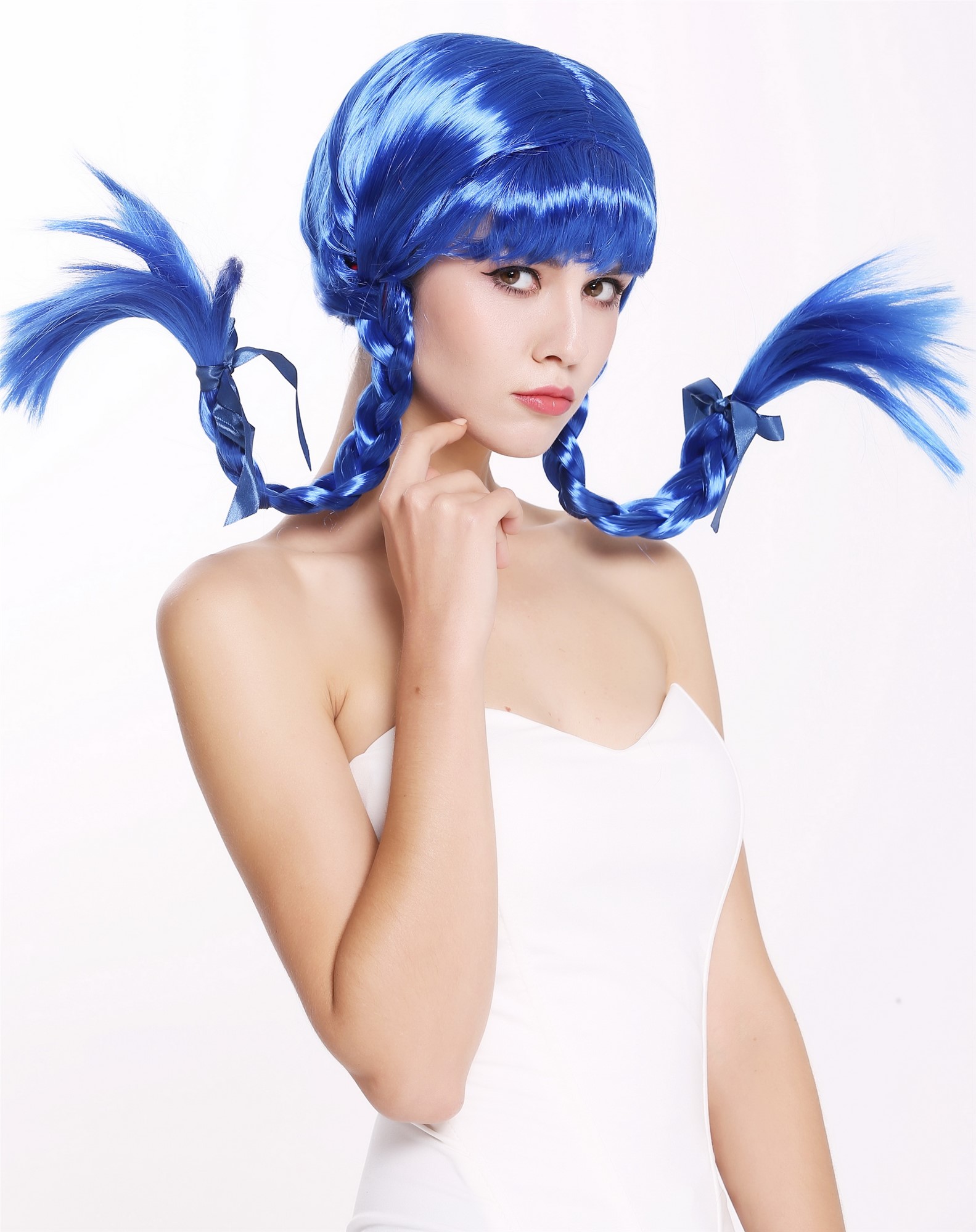 Party Wig, Ladies, Blue, Braided, shoulder-length