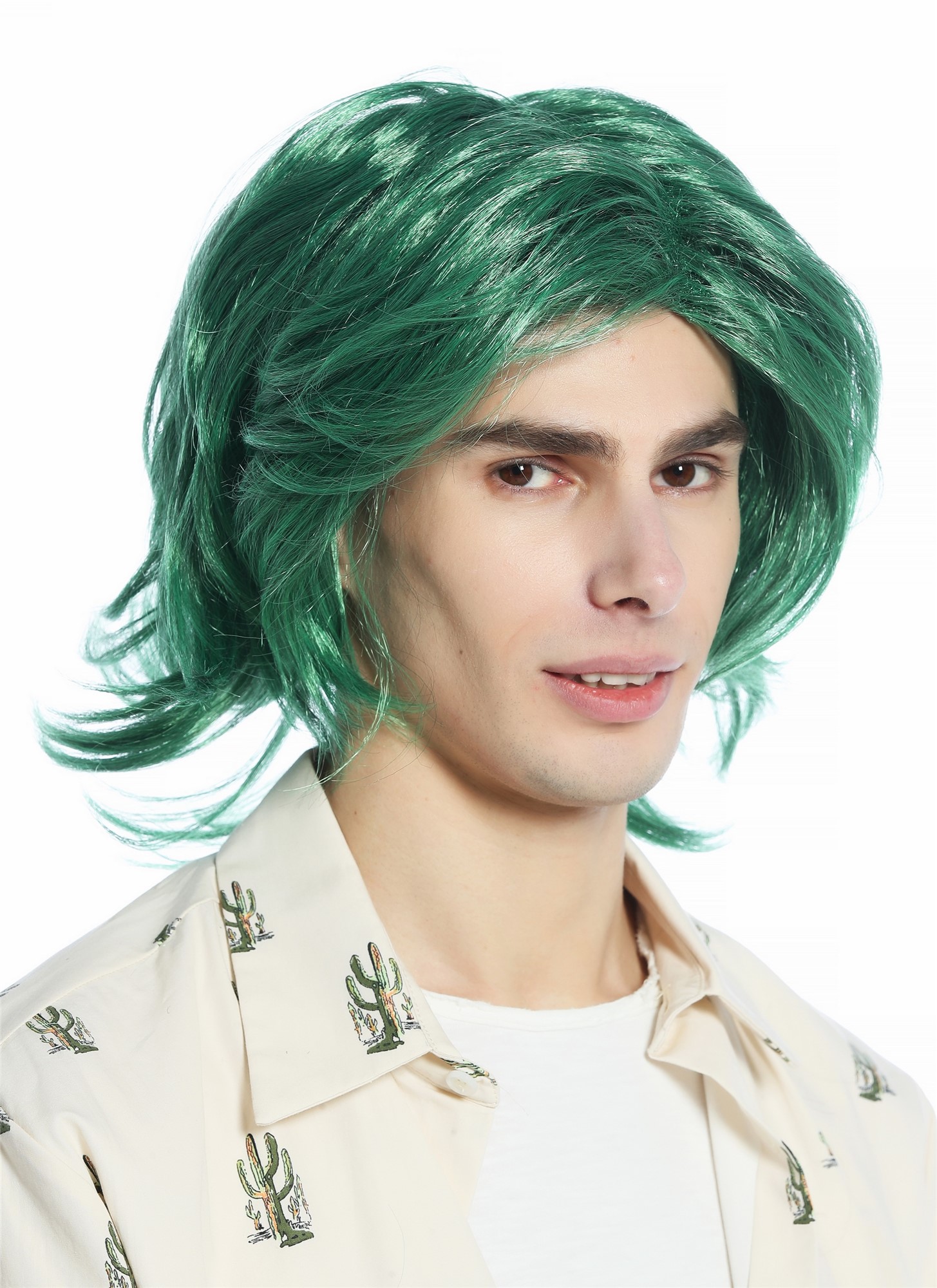 Halloween Carnival wig Men Women medium length teased middle-parting 91787-B, front view, WIG ME UP: Your Perücken Online Shop Party Wig, Unisex, Green, wavy, shoulder-length
