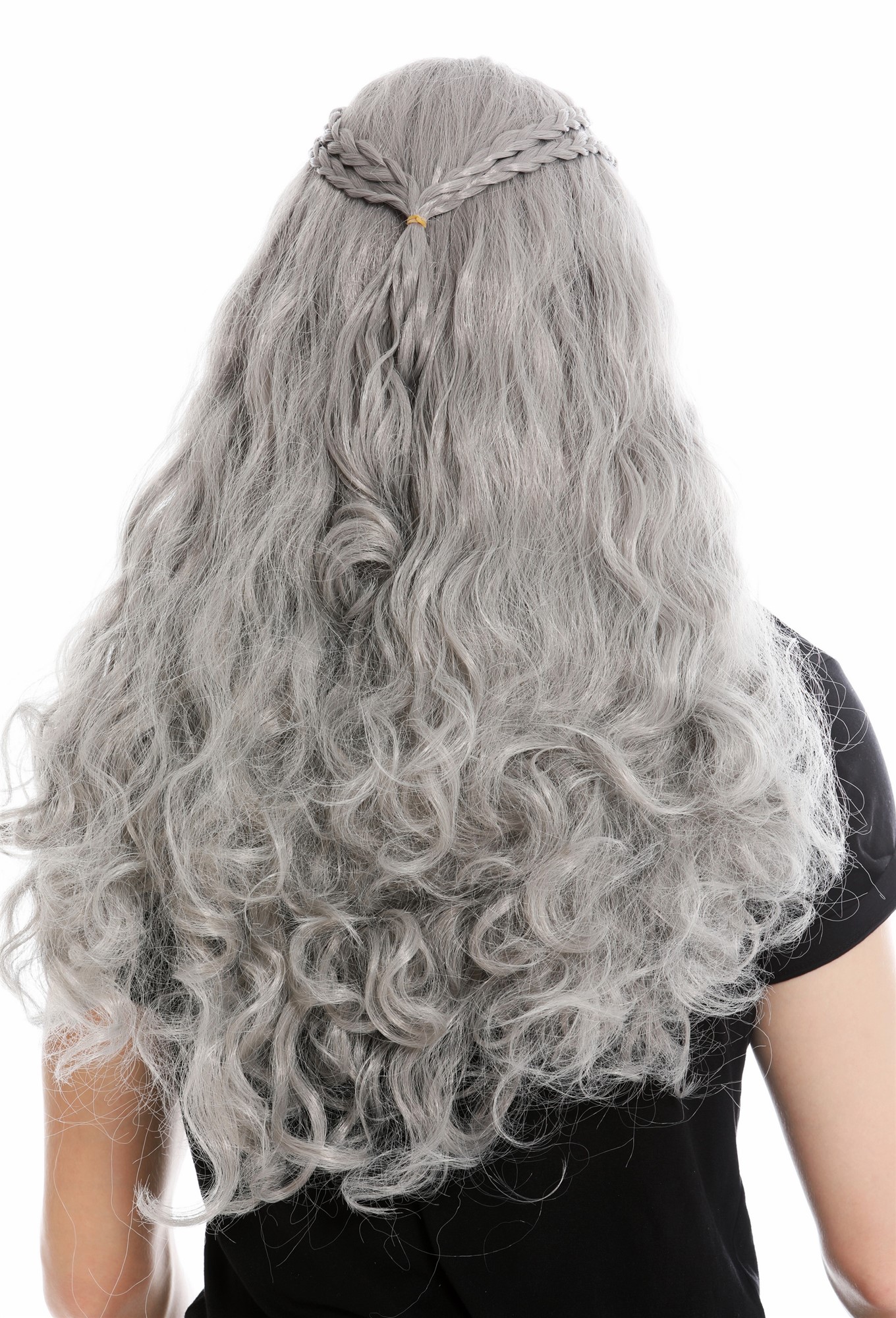 Party Wig, Unisex, matte gray, Braided, long