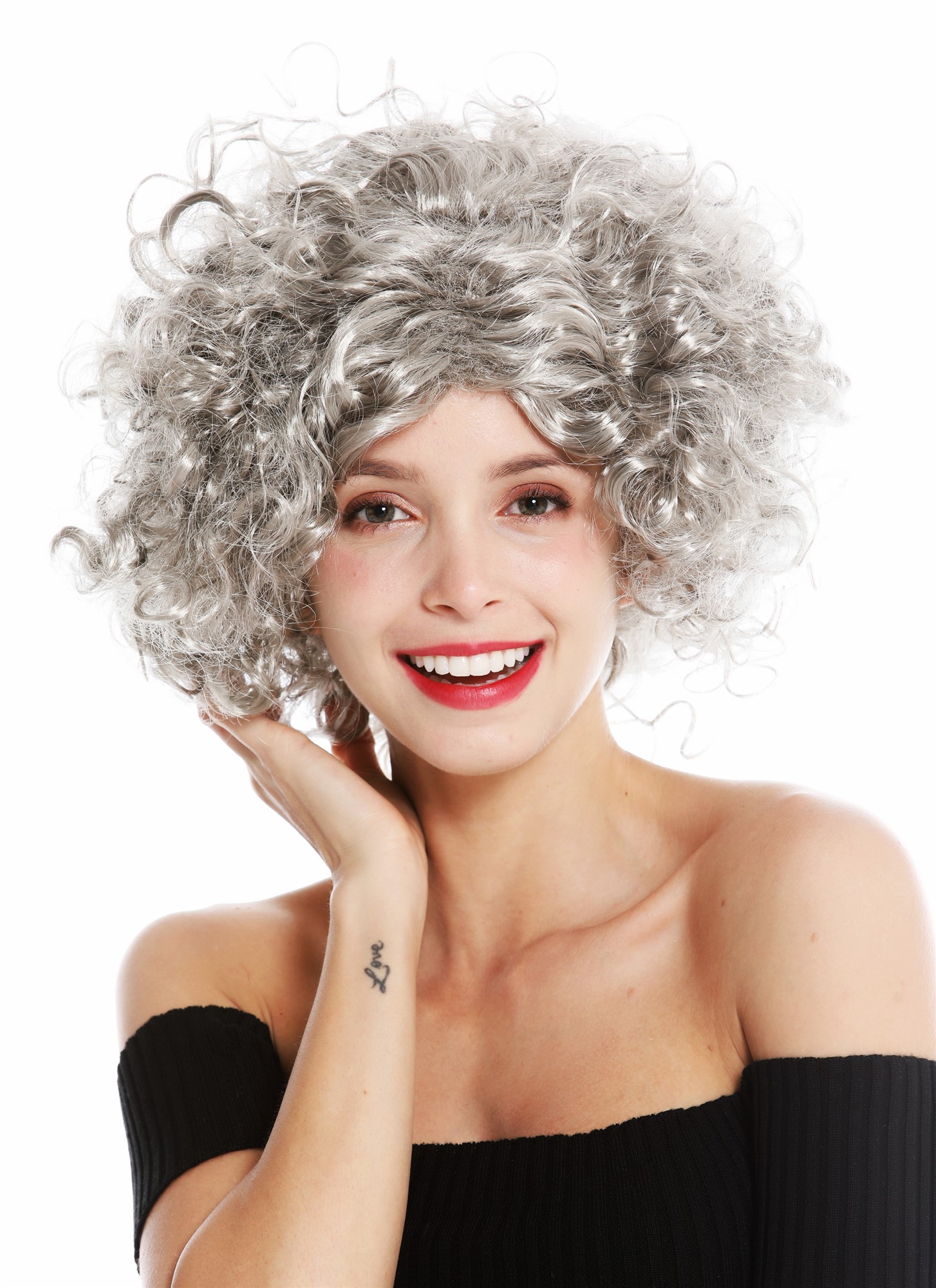 günstige Party Perücke, Perücke Grau Locken Mittelscheitel Kurz 1352-ZA68R, Ansicht 3, WIG ME UP: Ihr Perücken Online Shop lockige Party Perücke Silbergrau kurze Haare Unisex