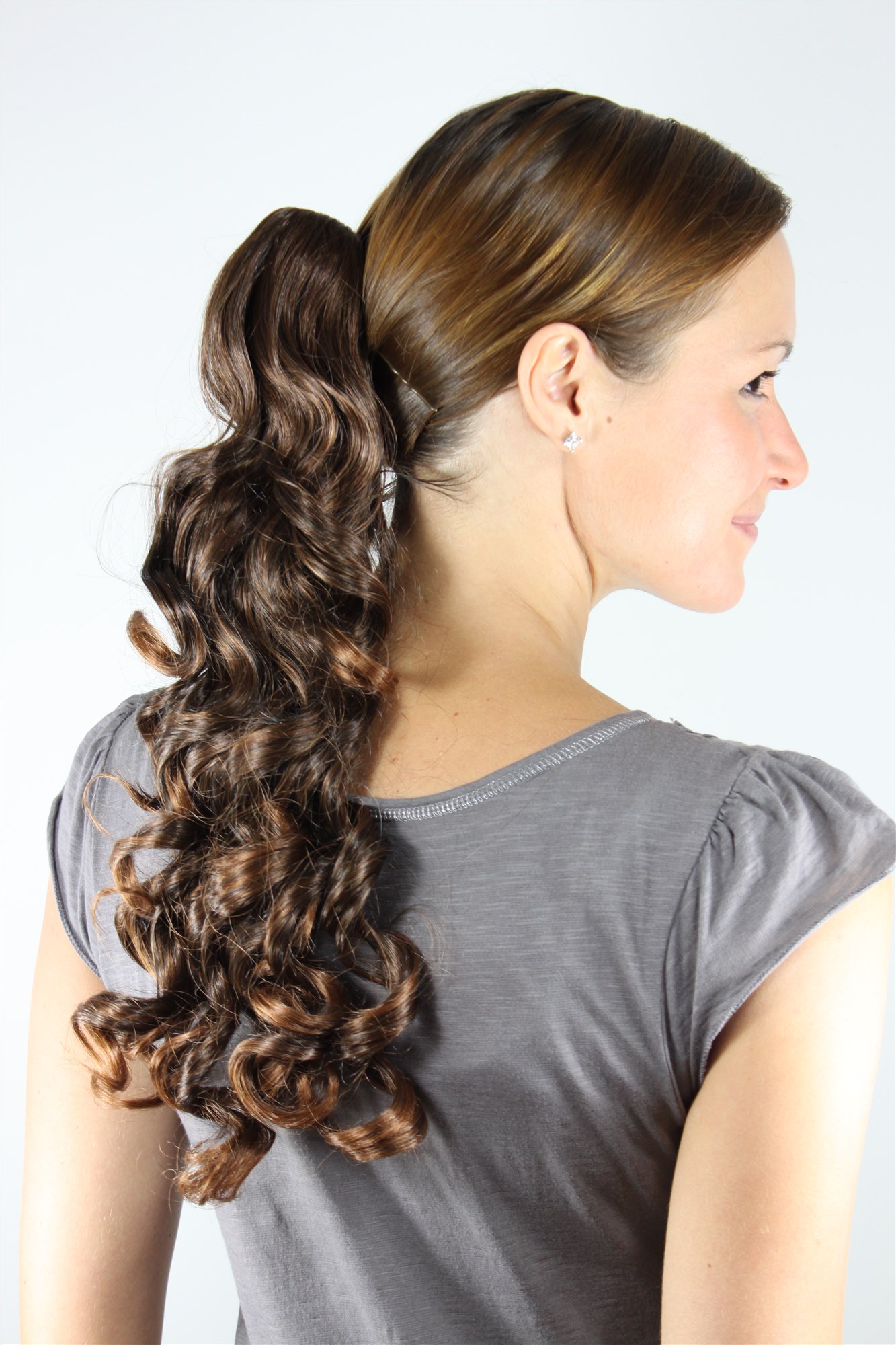 Hairpiece PONYTAIL long curls BRUNETTE Mix (NC218 Colour 2T30) brown extension, view 2, WIG ME UP: Your Perücken Online Shop Ponytails, Brown, curled, shoulder-length