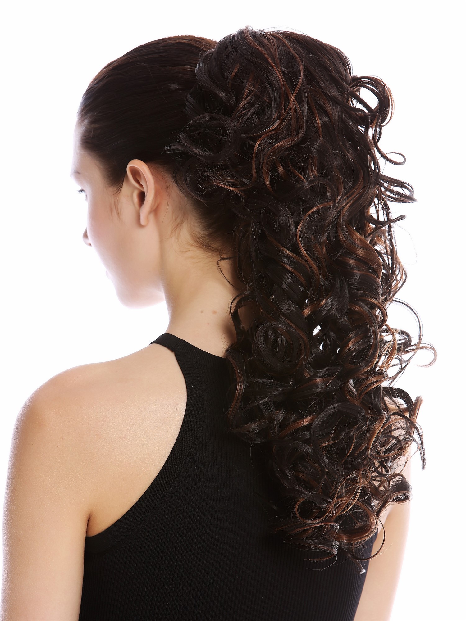 Ponytail Combs Clamp long voluminous curled chestnut brown streaked MKB-6A, view 2, WIG ME UP: Your Perücken Online Shop Ponytails, brown mix, curled, shoulder-length
