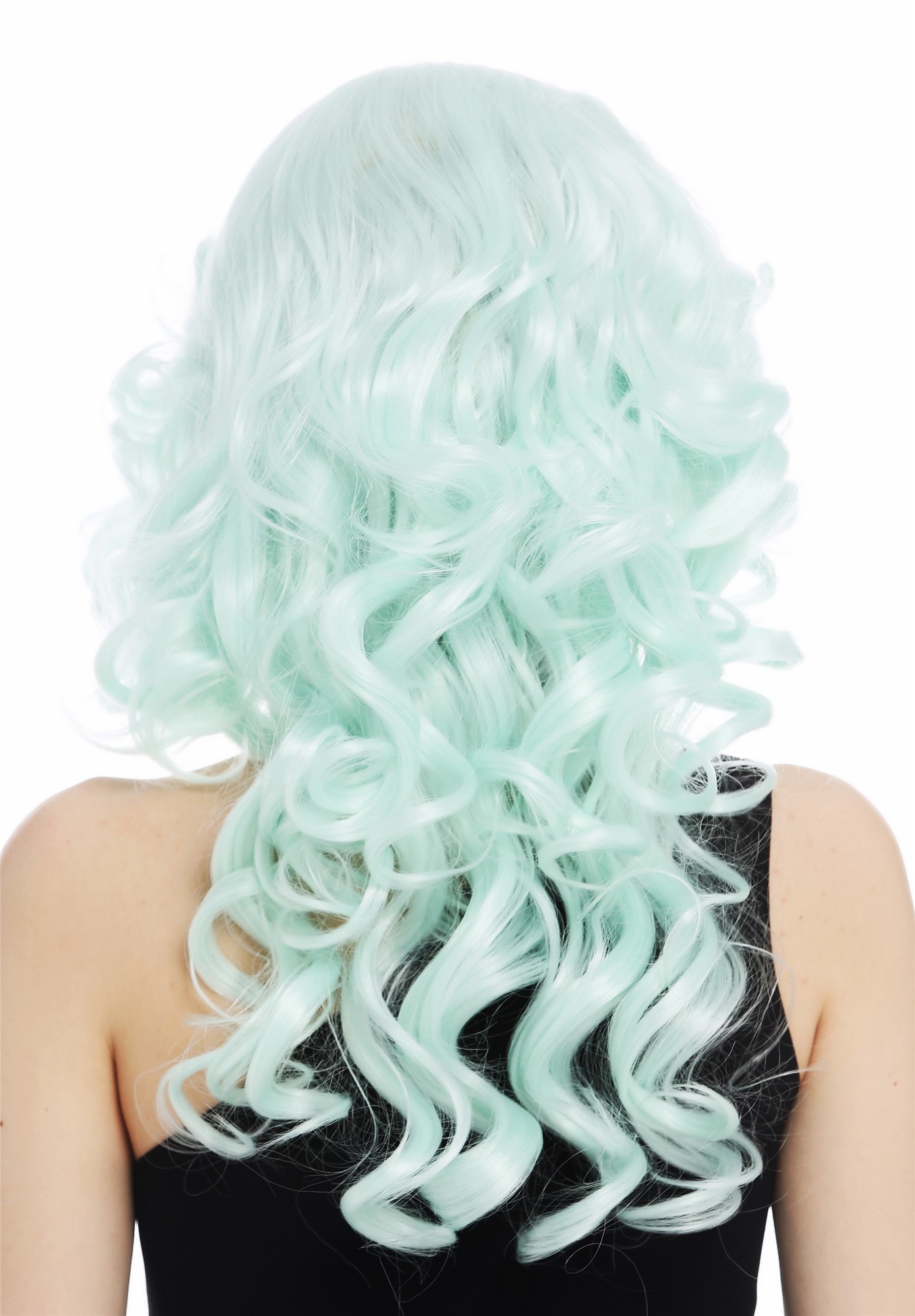 hochwertige Qualitätsperücken, Perücke Diva 80er Wellig Türkis Grün WL-3010-T5507, Ansicht 6, WIG ME UP: Ihr Perücken Online Shop lockige Tressen-Perücke Hellgrün schulterlange Haare für Damen