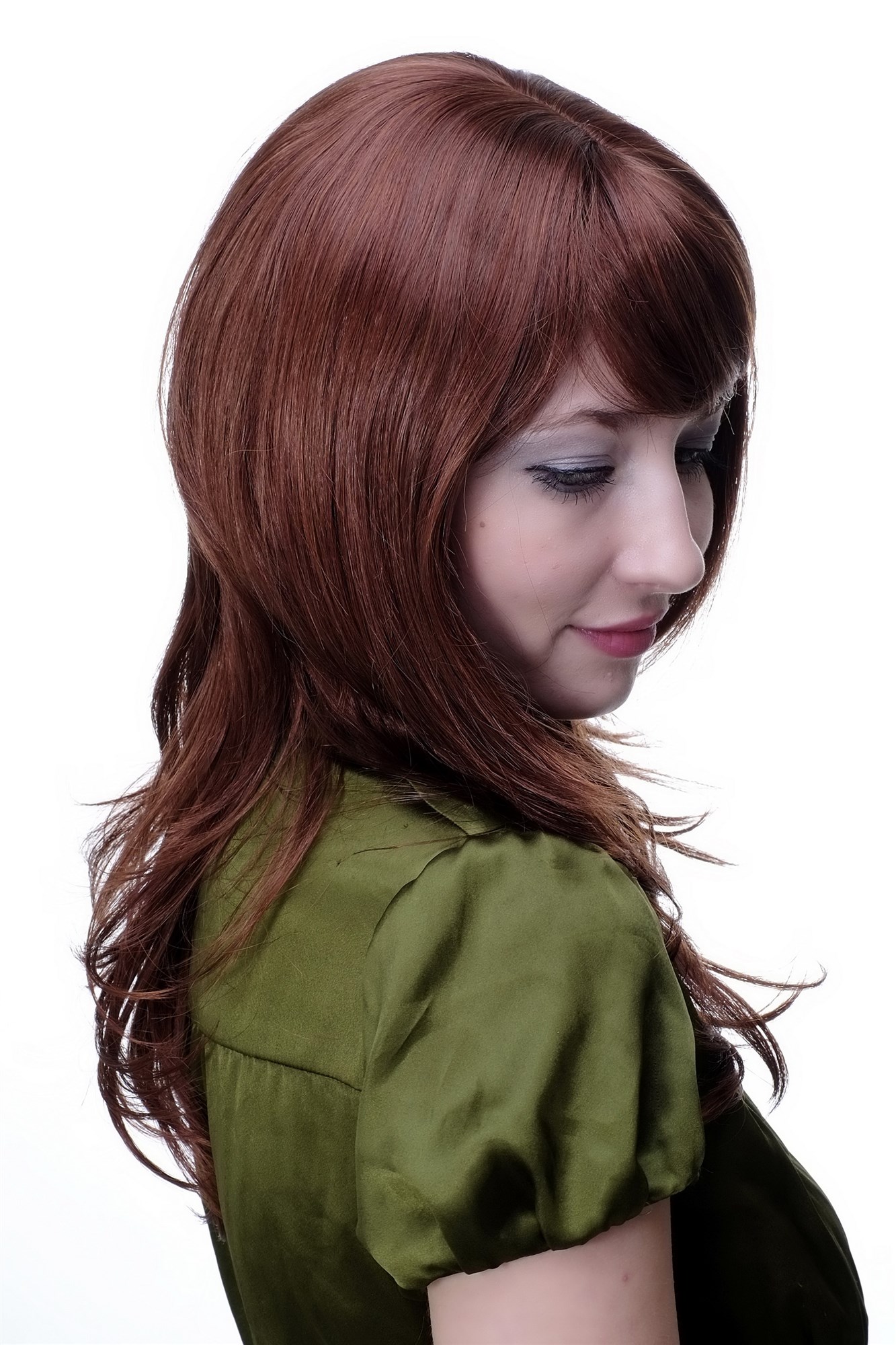 Lady wig women mixed brown & copper red auburn long wavy fringe bangs 4038, view 3, WIG ME UP: Your Perücken Online Shop Quality Wigs, Ladies, red-brown mix, straight, long