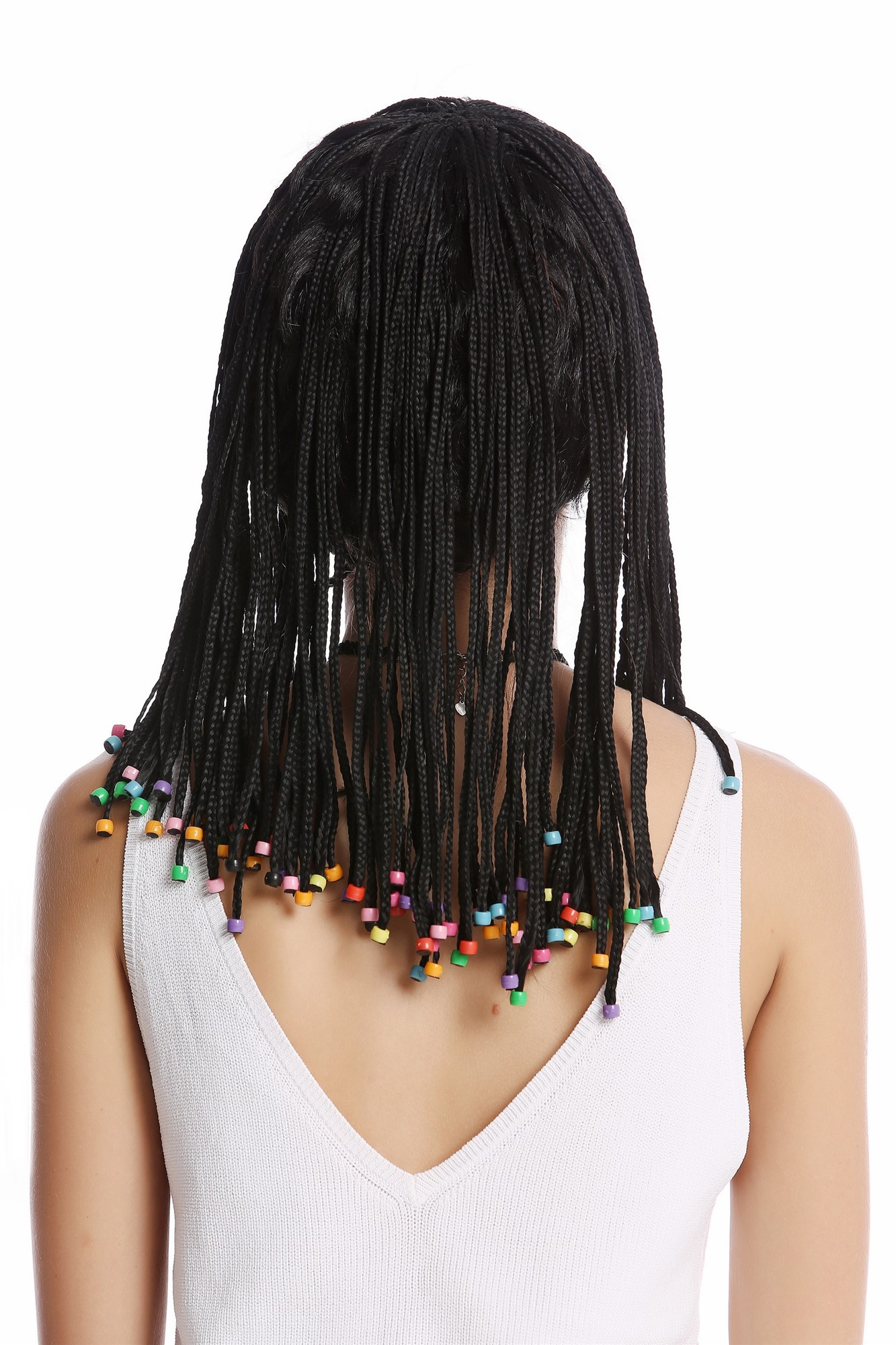Wig Women Men braided strands + pearls Afro Caribbean style Reggae Gigiolo Soccer Beach Hippy, view 3, WIG ME UP: Your Perücken Online Shop Party Wig, Ladies, Black, Braided, shoulder-length