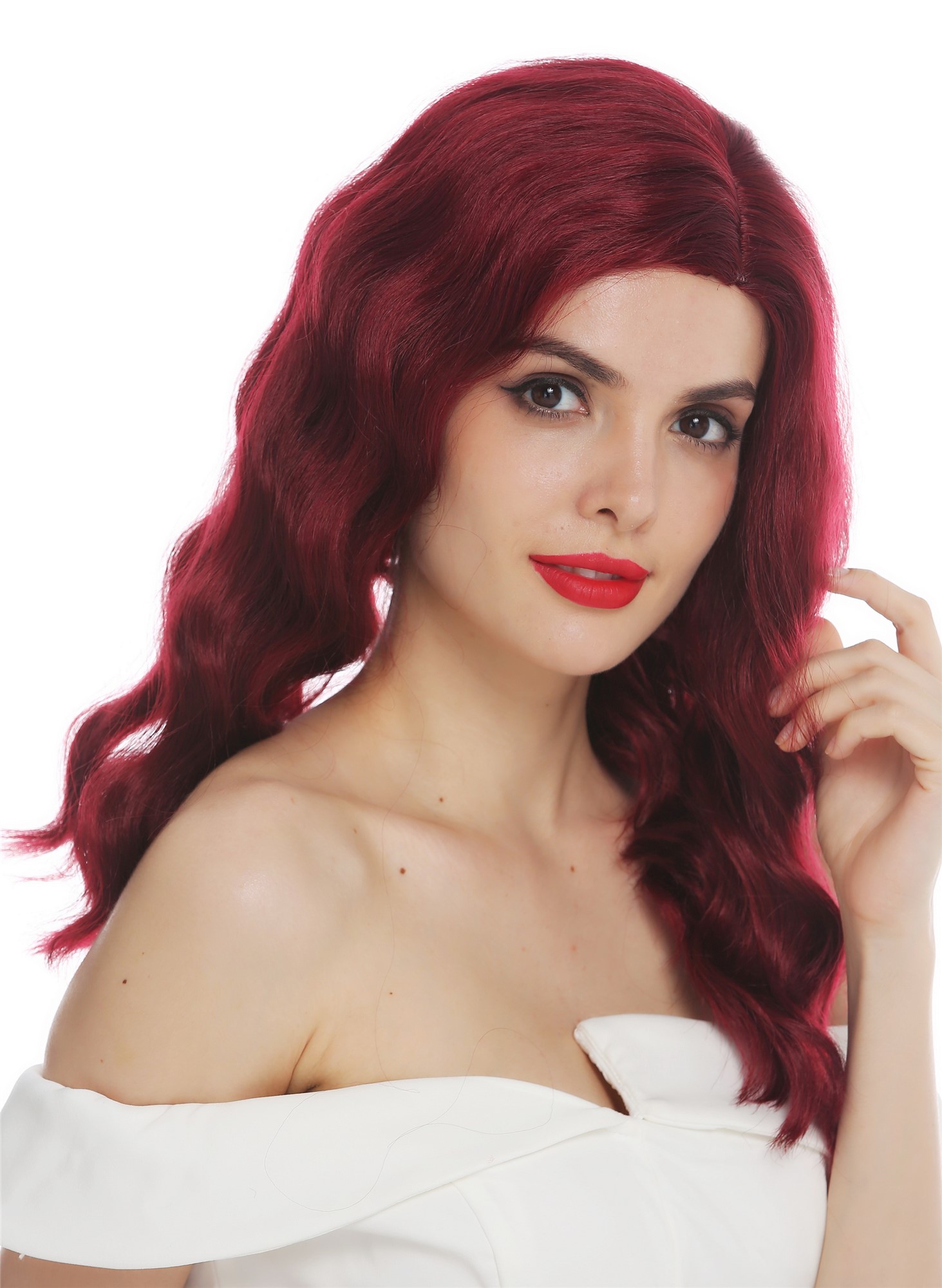 Lady wig long parting wavy waved classy 1930's Hollywood diva garnet red VK-58, view 2, WIG ME UP: Your Perücken Online Shop Quality Wigs, Ladies, garnet red, wavy, shoulder-length