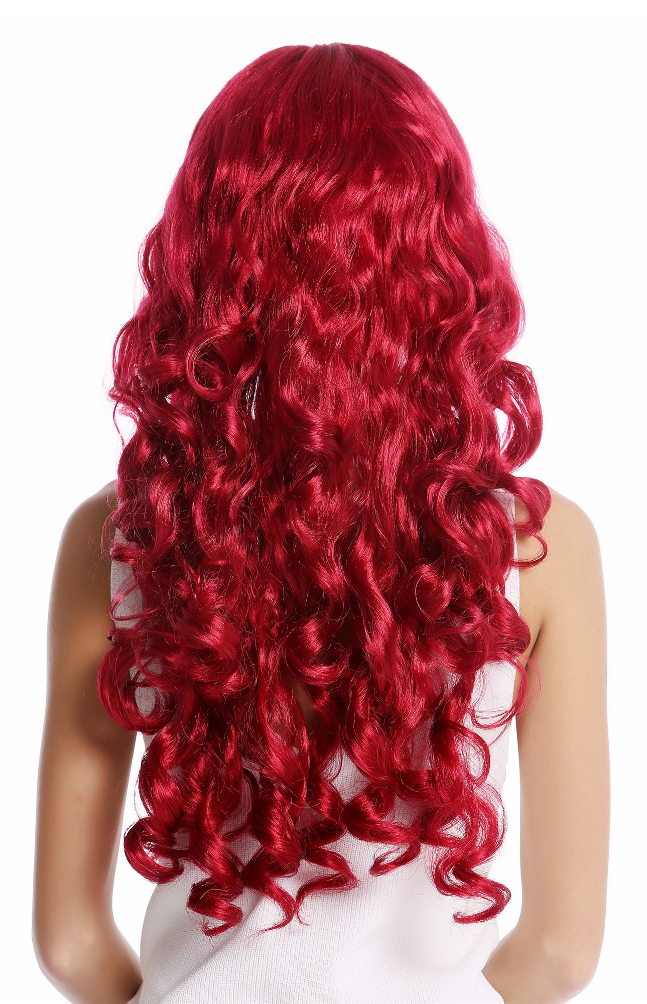 günstige Party Perücke, Perücke lang Locken rot dunkelrot Pony 0082-ZA13A, Ansicht 3, WIG ME UP: Ihr Perücken Online Shop lockige Party Perücke Rot lange Haare für Damen