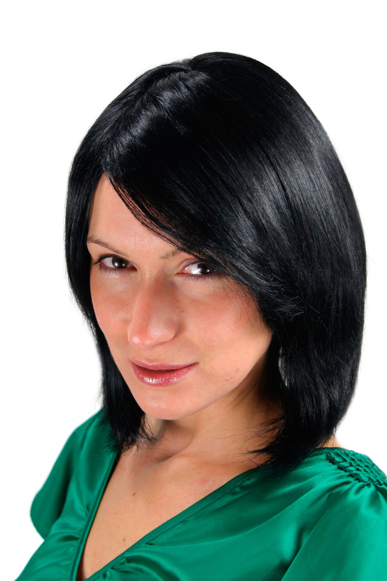 Lady women wig short Long Bob black side parting straight sleek 1215, front view, WIG ME UP: Your Perücken Online Shop Quality Wigs, Ladies, Black, straight, short