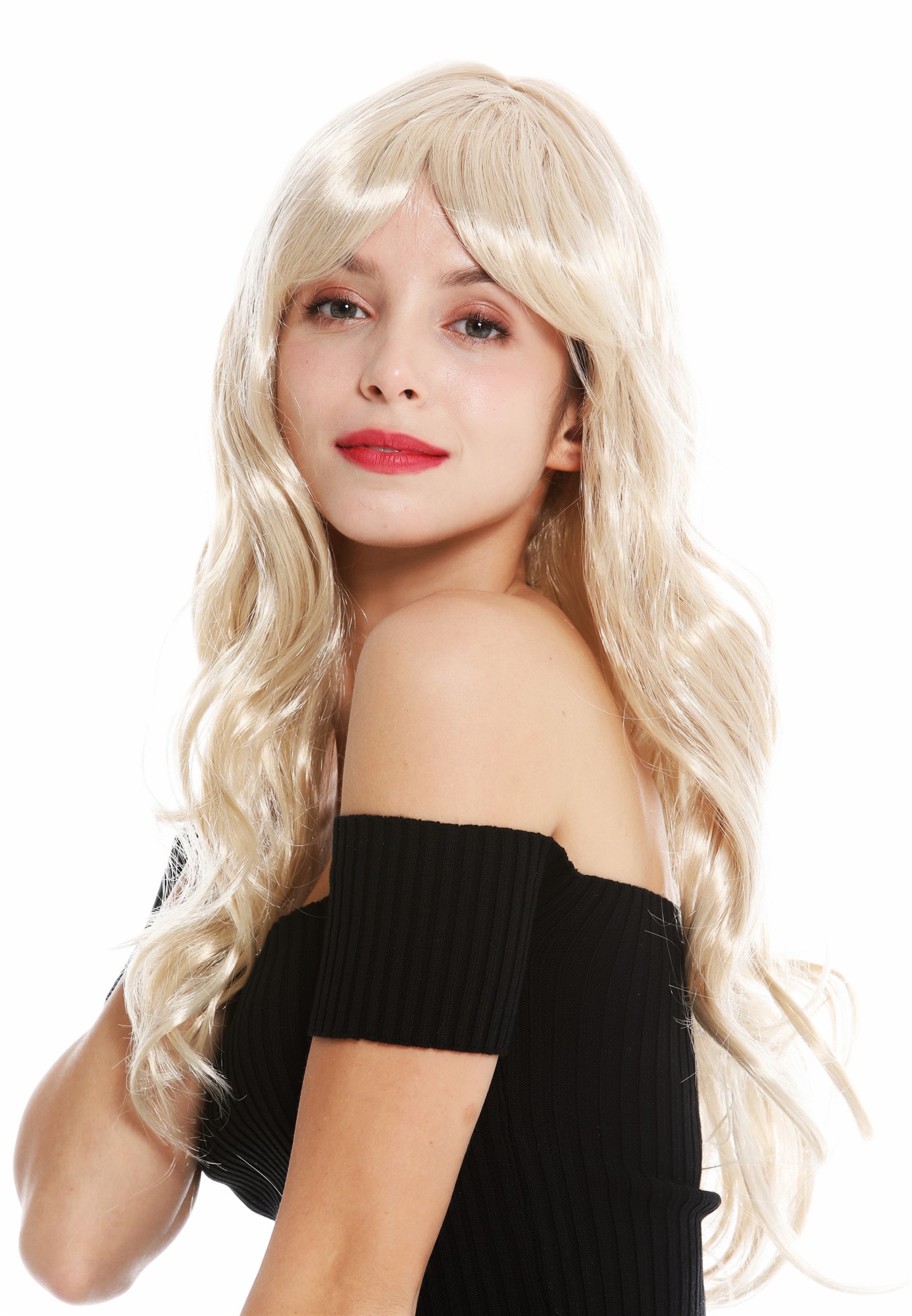Women's party wig carnival blonde mix long wavy fringe parting 23,6 inches 91164, view 3, WIG ME UP: Your Perücken Online Shop Party Wig, Ladies, light blonde mix, wavy, long