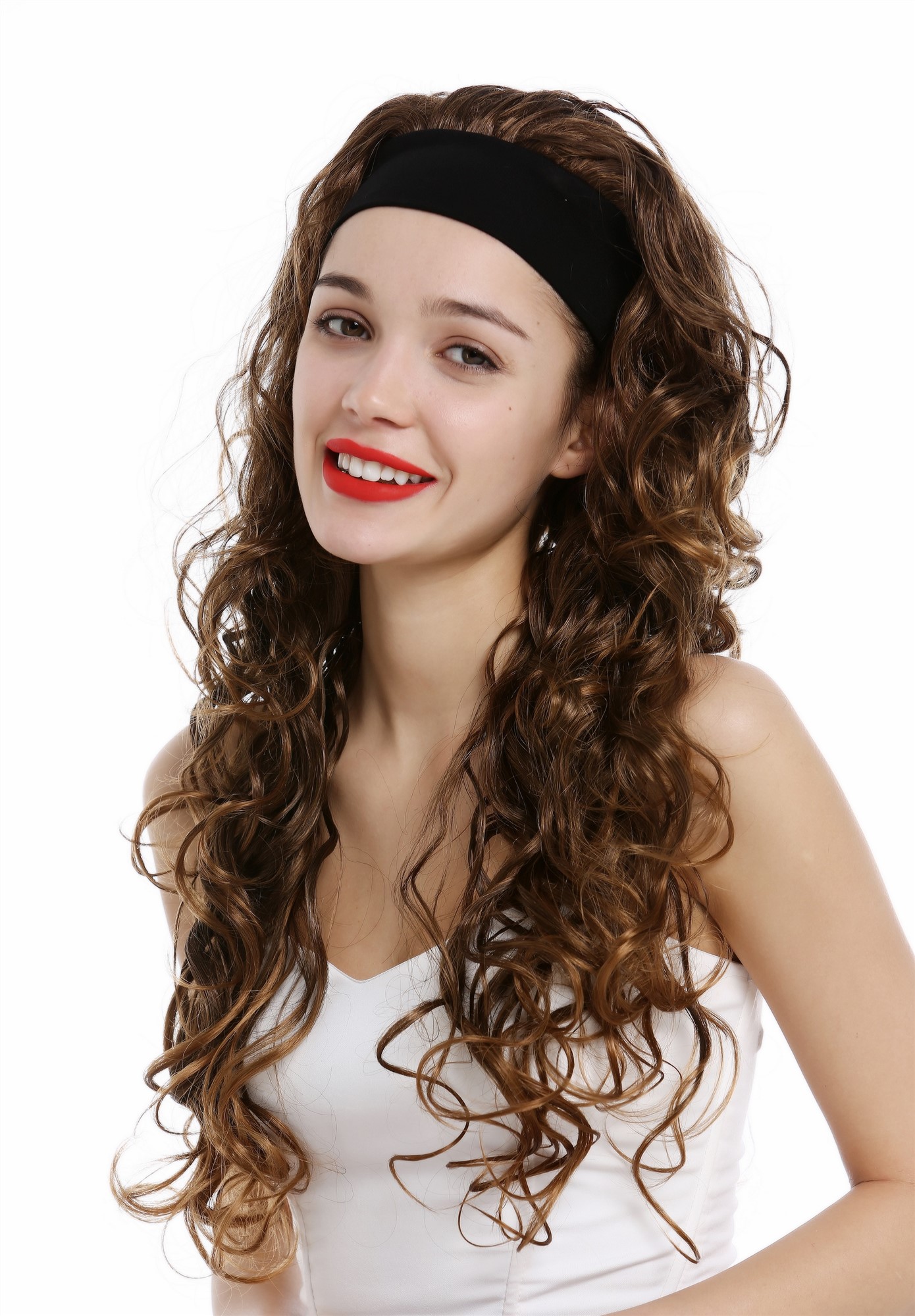 Lady wig headband long curled curly volume curls brown blond highlights VK-27, view 2, WIG ME UP: Your Perücken Online Shop Quality Wigs, Ladies, brown-blonde mix, curled, long