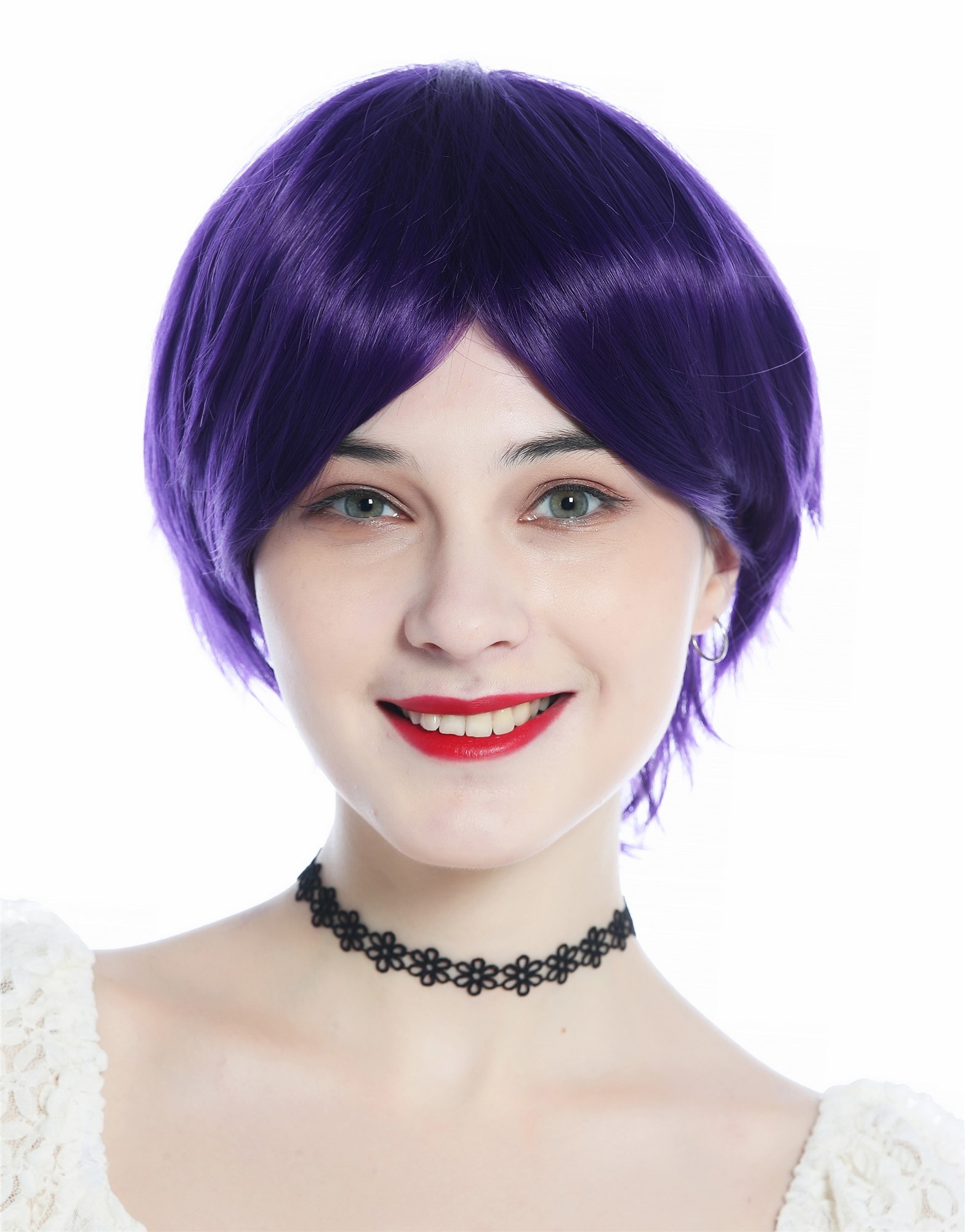 hochwertige Qualitätsperücken, Perücke kurz glatt Scheitel dunkel Violett Lila Mix Cosplay SZL0855-FP20/3737, Ansicht 2, WIG ME UP: Ihr Perücken Online Shop glatte Tressen-Perücke Dunkellila kurze Haare für Damen