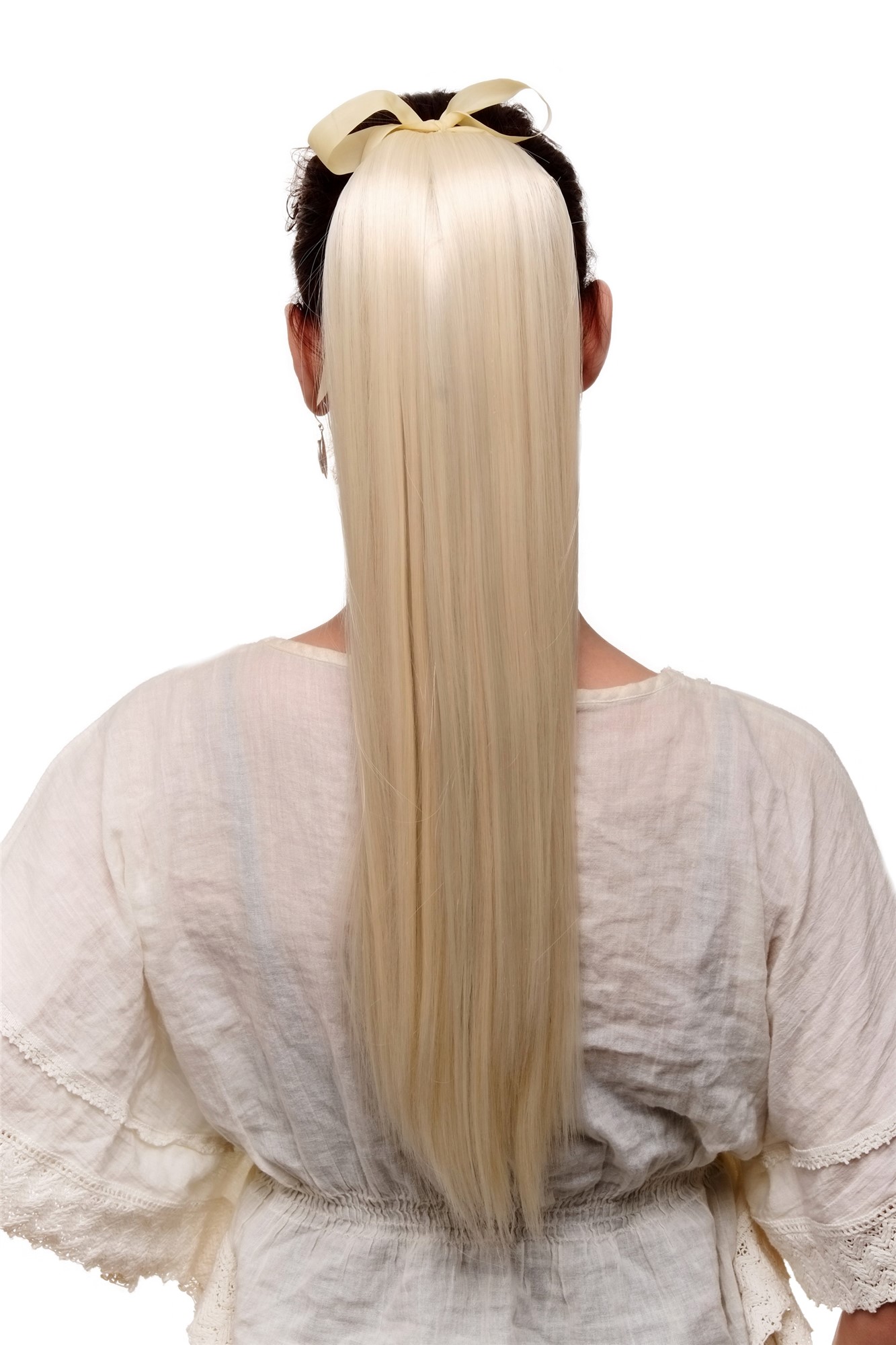 hochwertiges Haarteil glatt lang Befestigung mit Bändchen & Klammer Platinblond C9429-613, Vorderansicht, WIG ME UP: Ihr Perücken Online Shop glattes Zopf-Haarteil Platinblond 60 cm lang