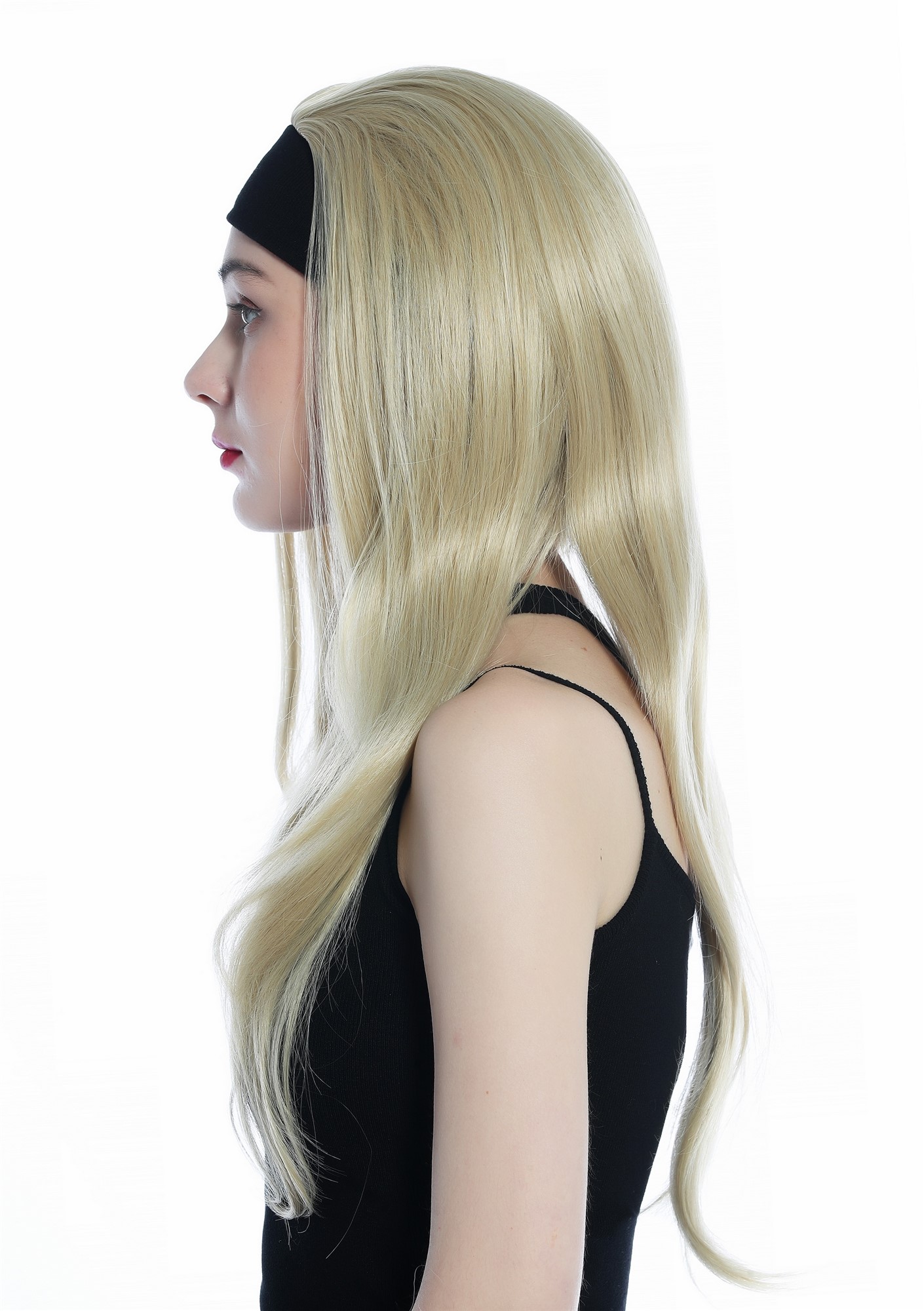 hochwertige Qualitätsperücken, Perücke Halbperücke Stirnband lang glatt blond helles Goldblond H9306-202, Ansicht 3, WIG ME UP: Ihr Perücken Online Shop glatte Tressen-Perücke mit Stirnband Hellblond lange Haare für Damen