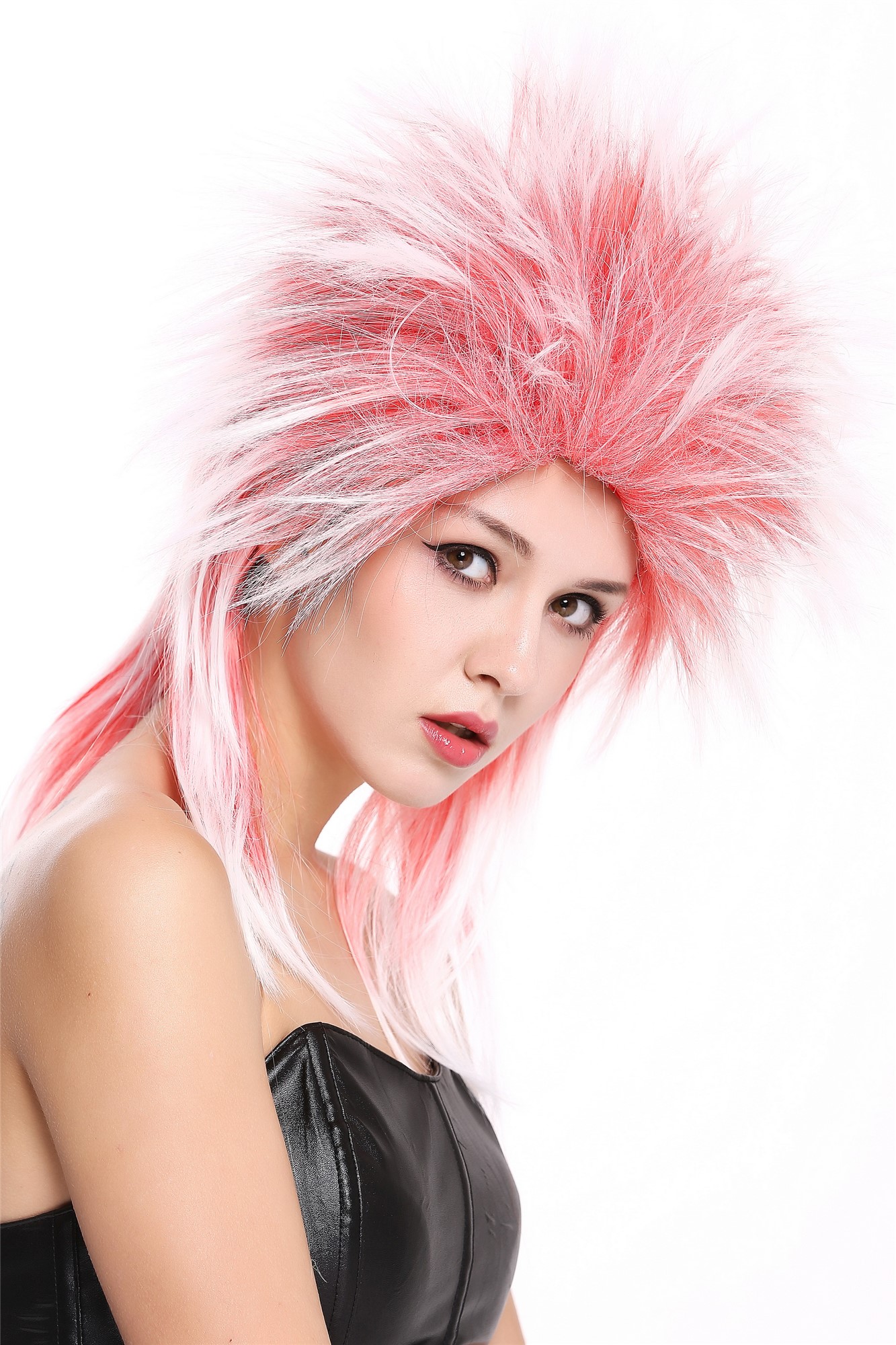 Men Ladies Unisex Party Wig 80s Punk Wave Pop Star Red & White Halloween 90891, view 2, WIG ME UP: Your Perücken Online Shop Party Wig, Unisex, red, white, straight, shoulder-length