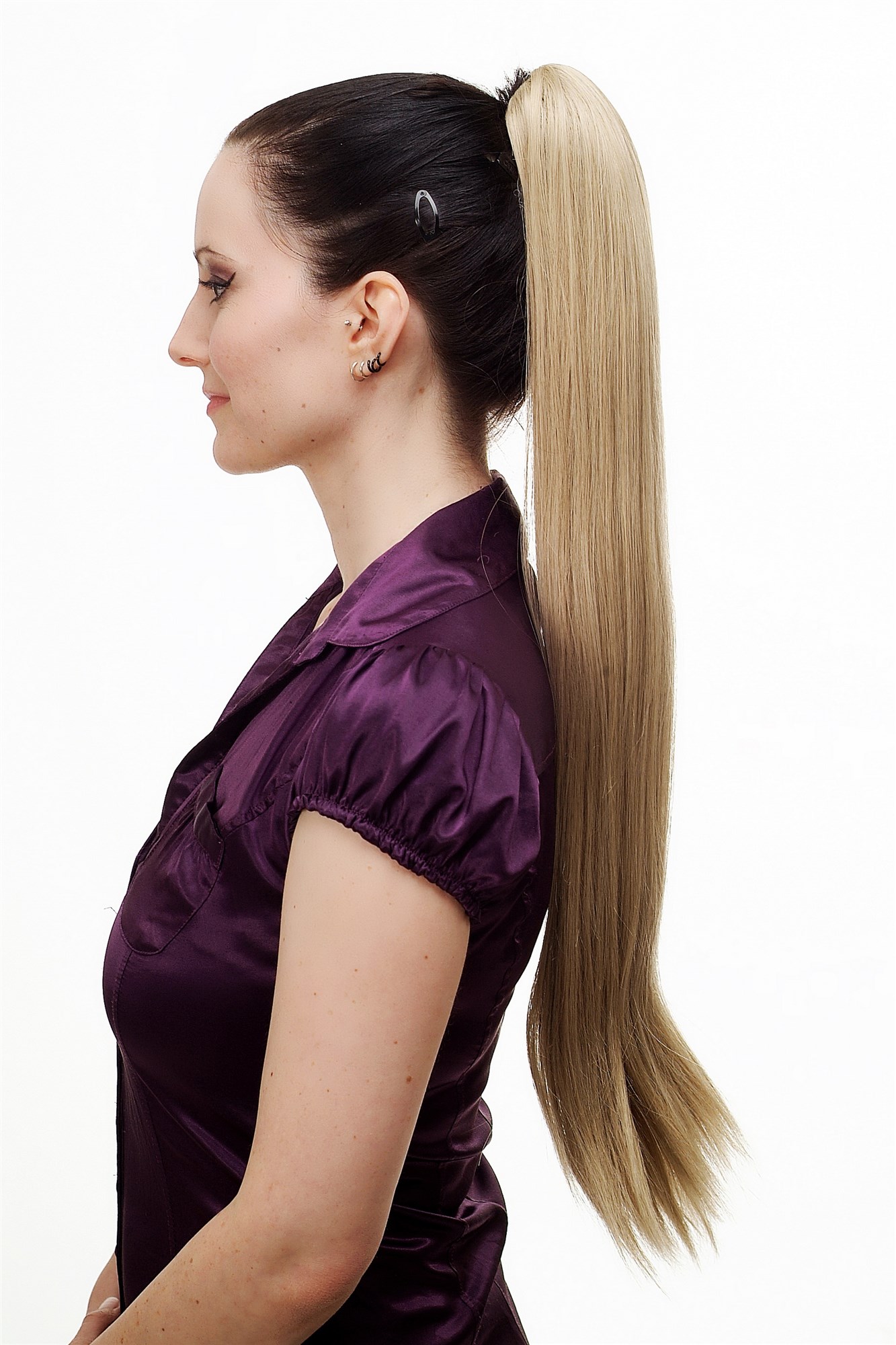 hochwertiges Haarteil Zopf mit Butterfly-Clip sehr lang glatt Blond-Mix T113-613L/18, Ansicht 2, WIG ME UP: Ihr Perücken Online Shop glattes Zopf-Haarteil Blond-Mix 70 cm lang