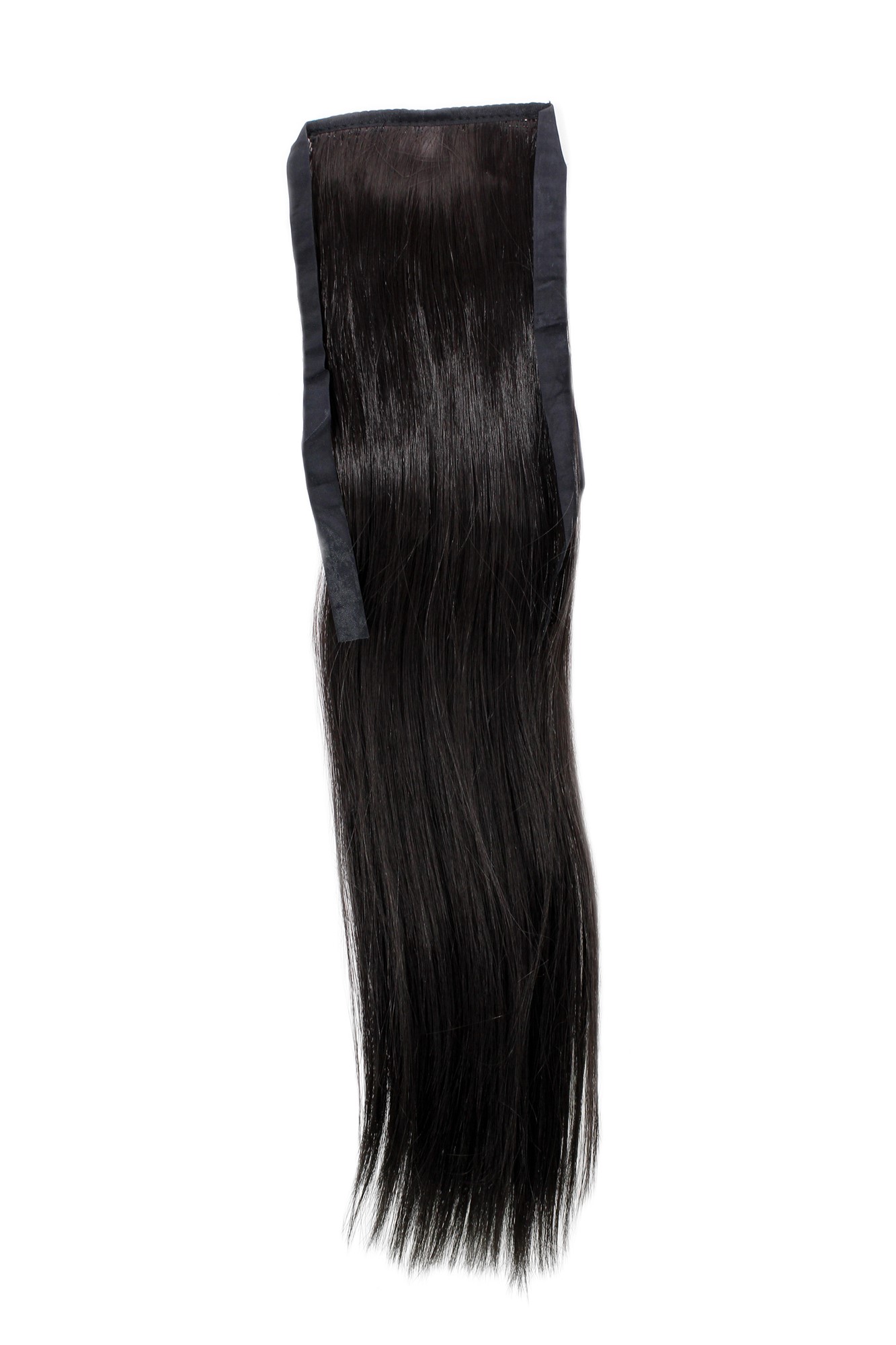 YZF-TS18-4 Hairpiece Pontail Pigtail extension slim light straight comb and ribbon dark brown, front view, WIG ME UP: Your Perücken Online Shop Ponytails, dark brown, straight, shoulder-length
