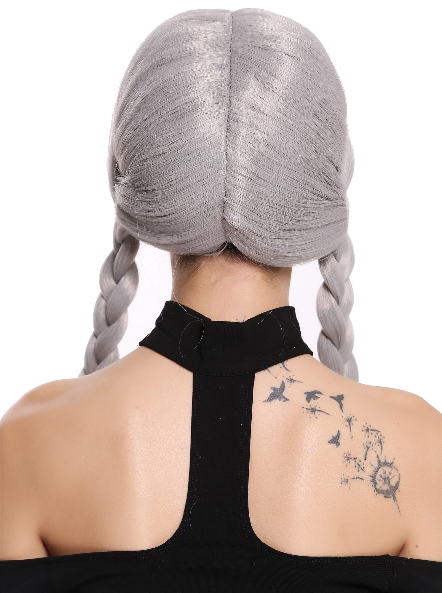 Lady Party Wig grey gray long braided pigtails queues Lolita Schoolgirl 90958, view 4, WIG ME UP: Your Perücken Online Shop Party Wig, Ladies, Grey, Braided, long