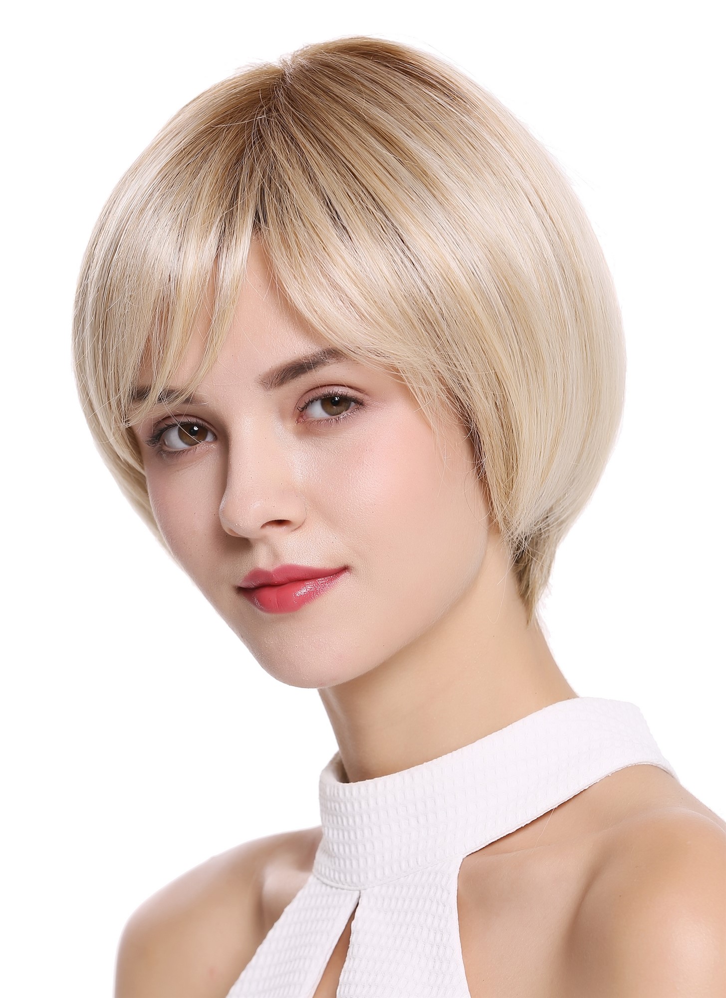 Women's wig lady monofilament hand made short sleek blonde mix DW2435A-MT, front view, WIG ME UP: Your Perücken Online Shop Quality Wigs, Ladies, sandstone blonde-golden brown mix, straight, short
