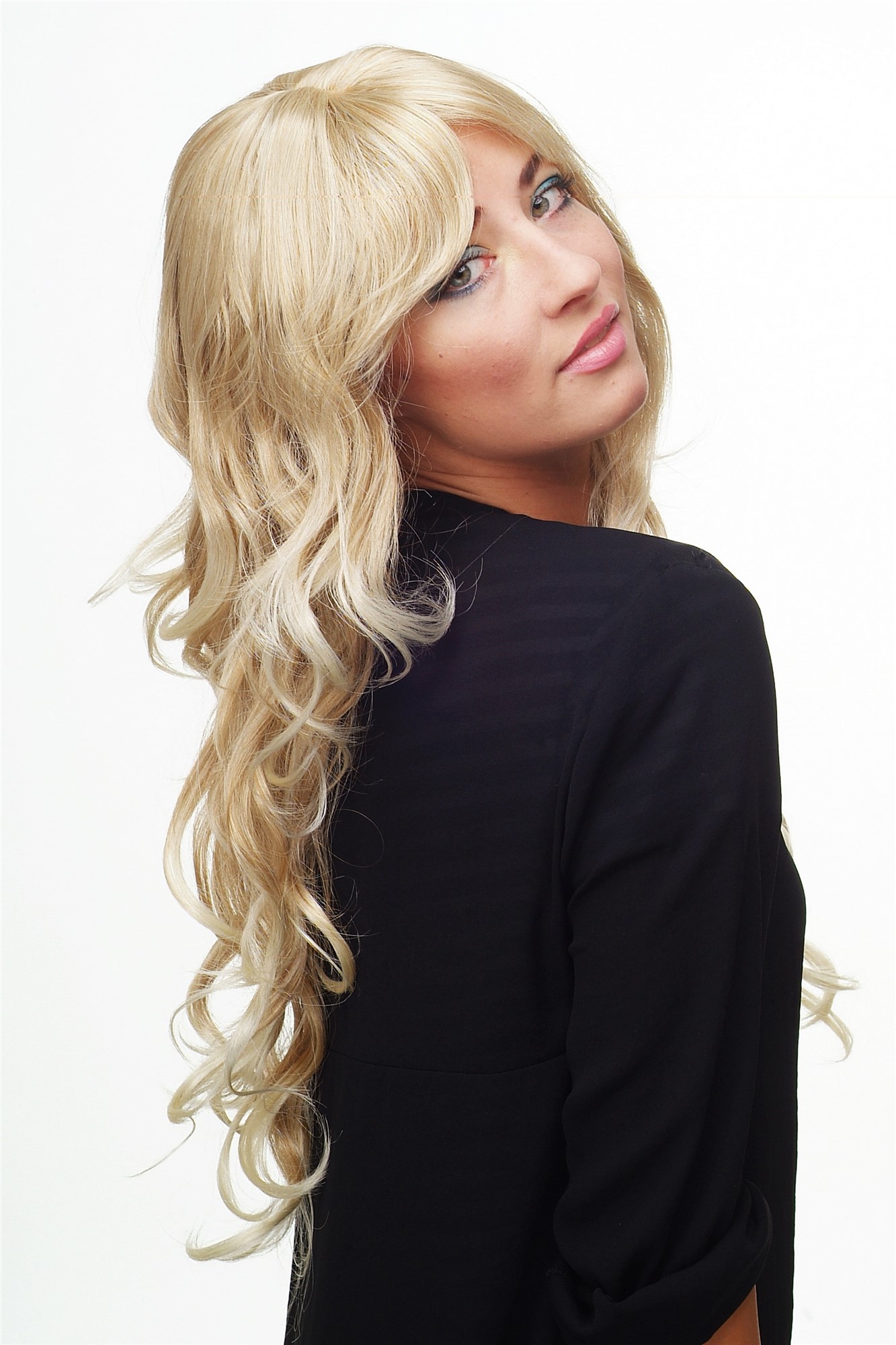 hochwertige Qualitätsperücken, Perücke lang wallendes Haar wellig leicht lockig Goldblond-Platin 9204S-24BT613, Ansicht 2, WIG ME UP: Ihr Perücken Online Shop lockige Tressen-Perücke mit Kopfhaut-Imitat Goldblond-Platinblond lange Haare für Damen