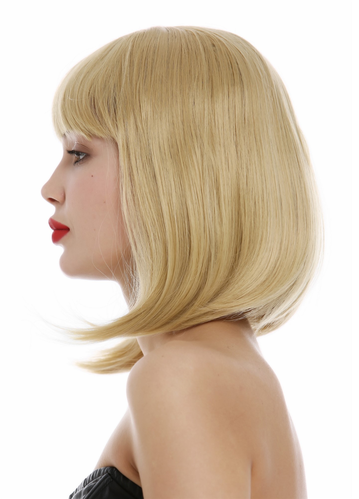 hochwertige Qualitätsperücken, Perücke kurz Longbob glatt geschwungene Spitzen Pony Goldblond YZF-4375-86, Ansicht 2, WIG ME UP: Ihr Perücken Online Shop glatte Tressen-Perücke Karamelblond schulterlange Haare für Damen