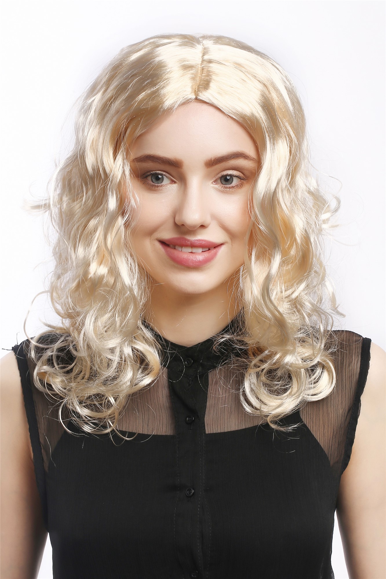 günstige Party Perücke, Perücke Volumen Locken Mittelscheitel Blond XR-010-P88, Ansicht 4, WIG ME UP: Ihr Perücken Online Shop lockige Party Perücke Lichtblond lange Haare für Damen