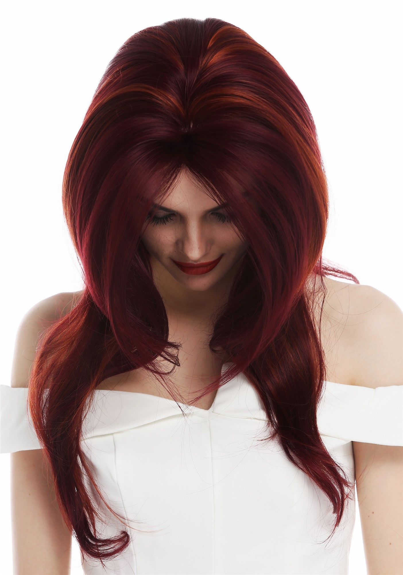 Lady wig lace front long sleek layered Bordeaux copper orange red mix TYM-922-LF, view 5, WIG ME UP: Your Perücken Online Shop Quality Wigs, Ladies, red mix, wavy, long