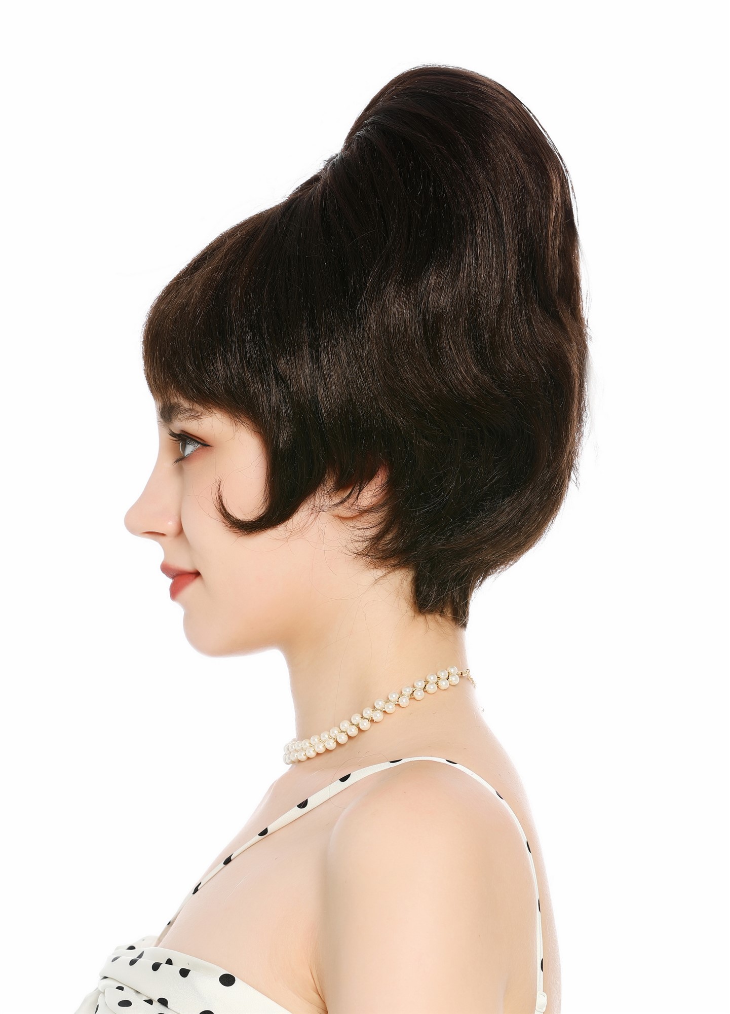 Perücke Damen Retro Vintage 50er 60er Beehive hochtoupiert Pony Braun DW3436-6
