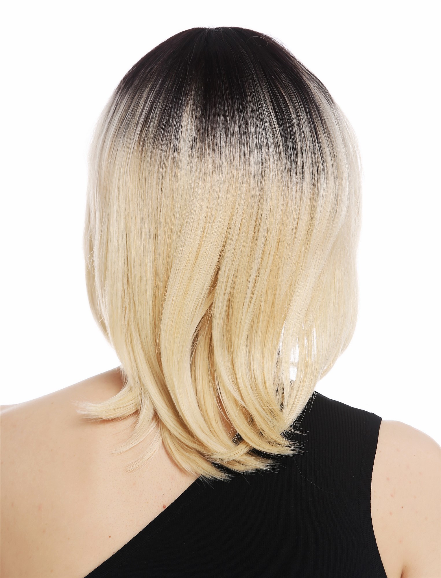 hochwertige Qualitätsperücken, Perücke schulterlang glatt Longbob Ombre Schwarz Blond RGF-6701-DR613, Ansicht 6, WIG ME UP: Ihr Perücken Online Shop glatte Tressen-Perücke Blond-Schwarz-Mix schulterlange Haare für Damen