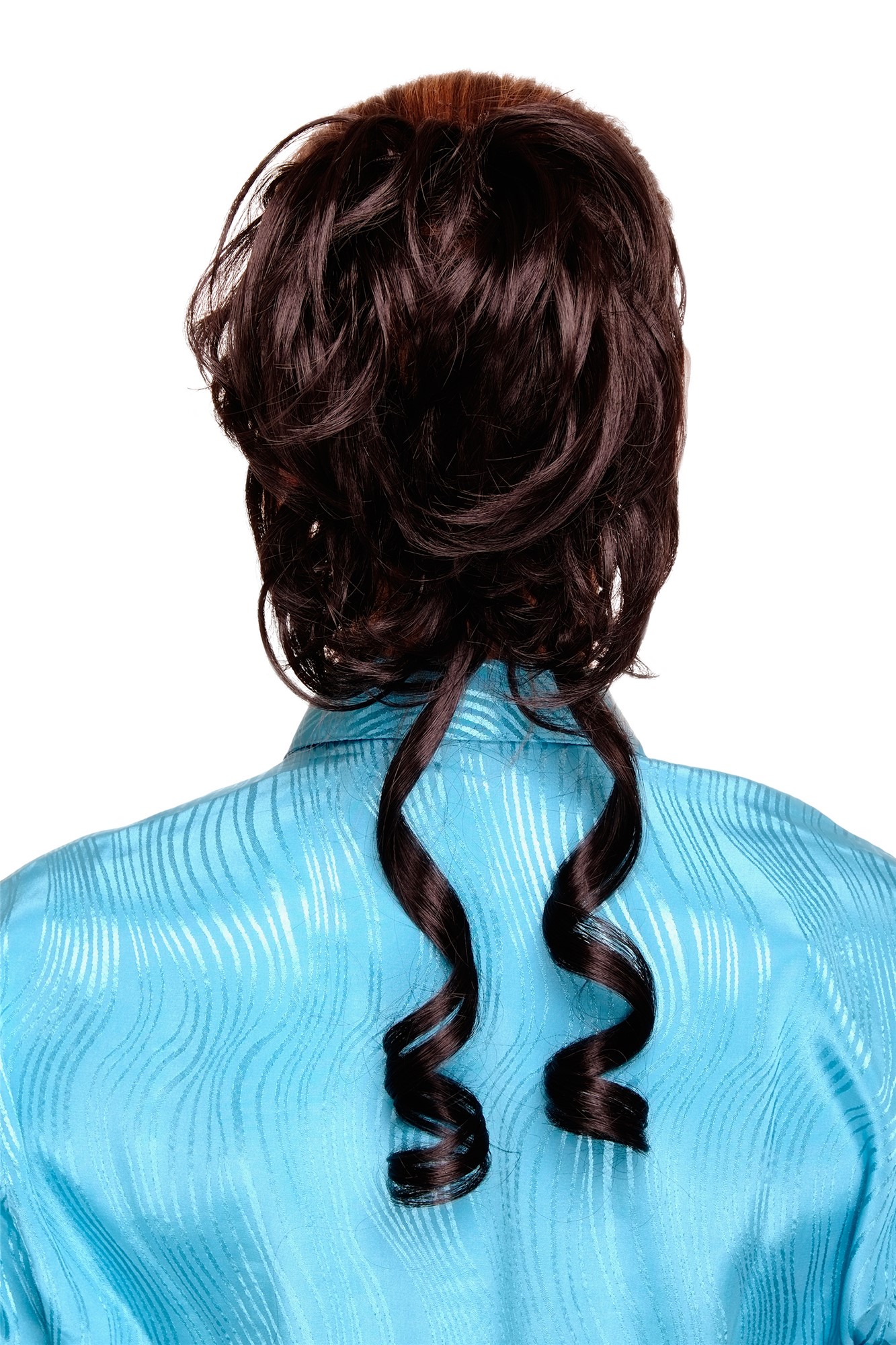 Hair Piece baroque voluminous wild curled scrunchy comb dark brown YZF-3072HT, front view, WIG ME UP: Your Perücken Online Shop Ponytails, dark brown, curled, shoulder-length