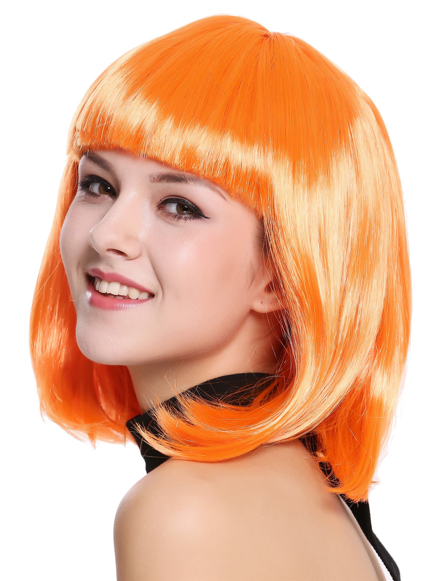 günstige Party Perücke, Perücke Bob-Frisur Longbob glatt Pony Orange 0073-3-PC24, Ansicht 2, WIG ME UP: Ihr Perücken Online Shop glatte Party Perücke Orange schulterlange Haare für Damen
