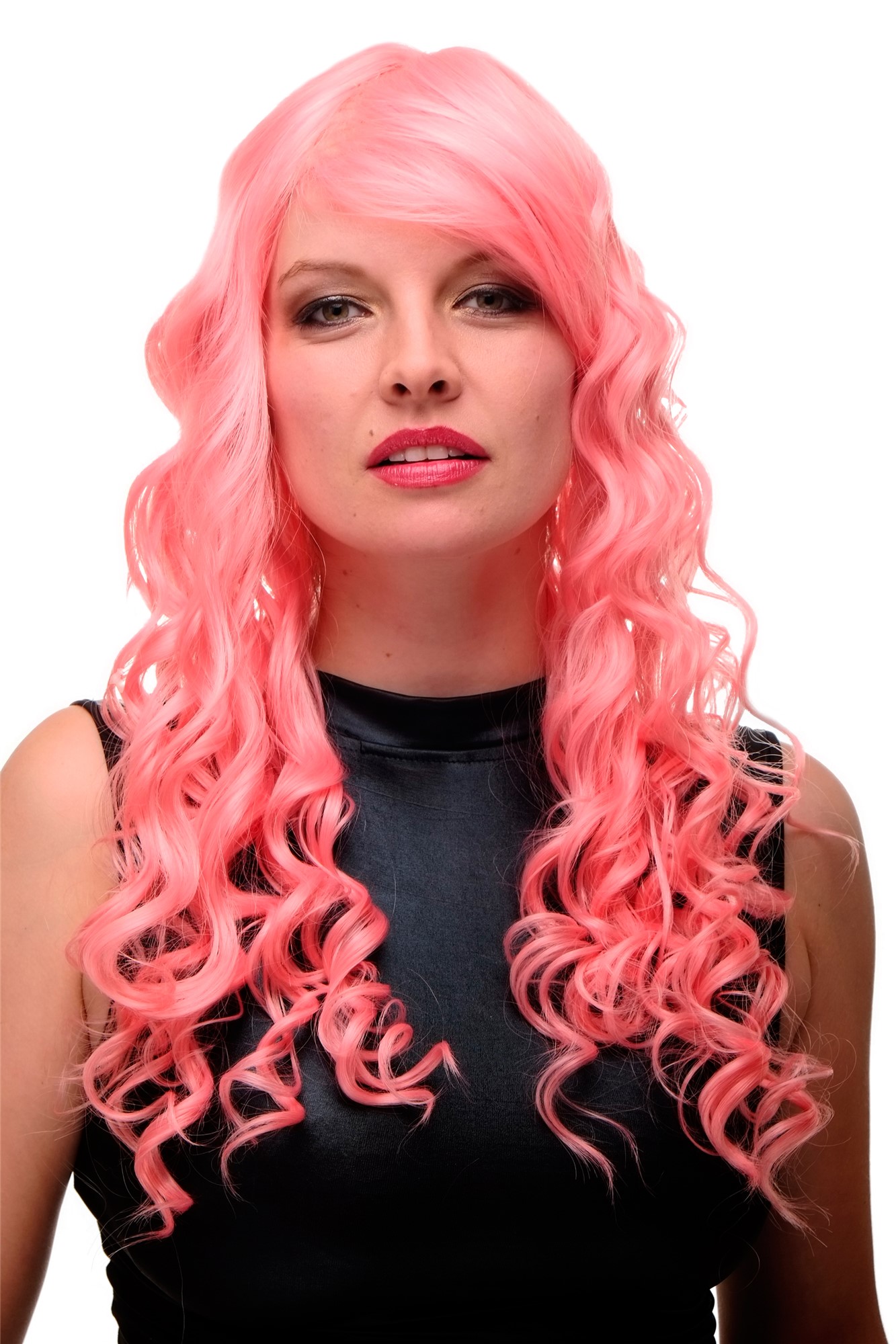 hochwertige Qualitätsperücken, Perücke Rosa lang Locken Scheitel GF-W2169-TF2317-T6141, Vorderansicht, WIG ME UP: Ihr Perücken Online Shop lockige Tressen-Perücke Rosa-Mix lange Haare für Damen