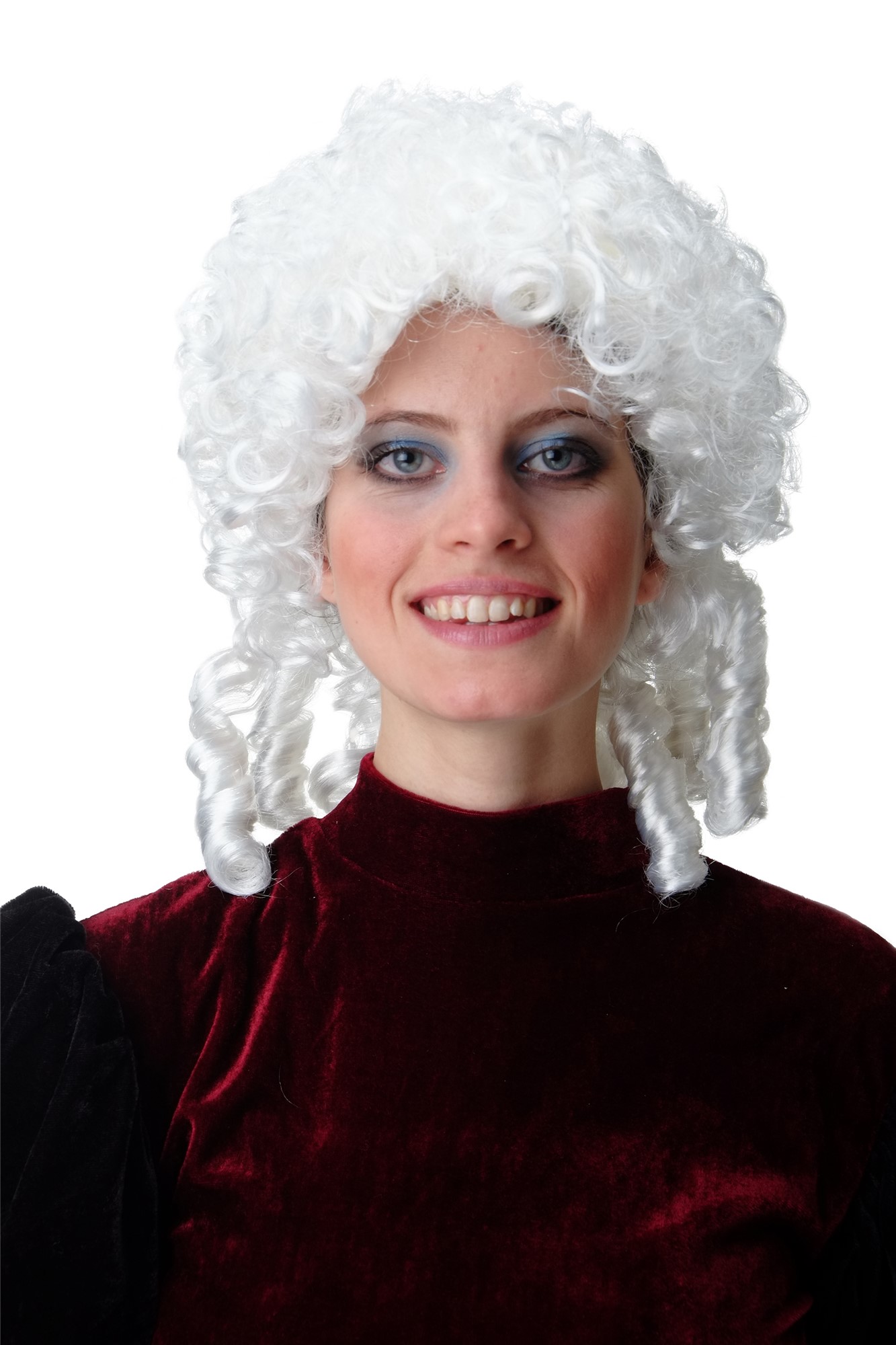 Lady Man Party Wig Fancy Dress Baroque Lord Renaissance white curls coils Noble French King Queen, front view, WIG ME UP: Your Perücken Online Shop Party Wig, Unisex, White, curled, shoulder-length