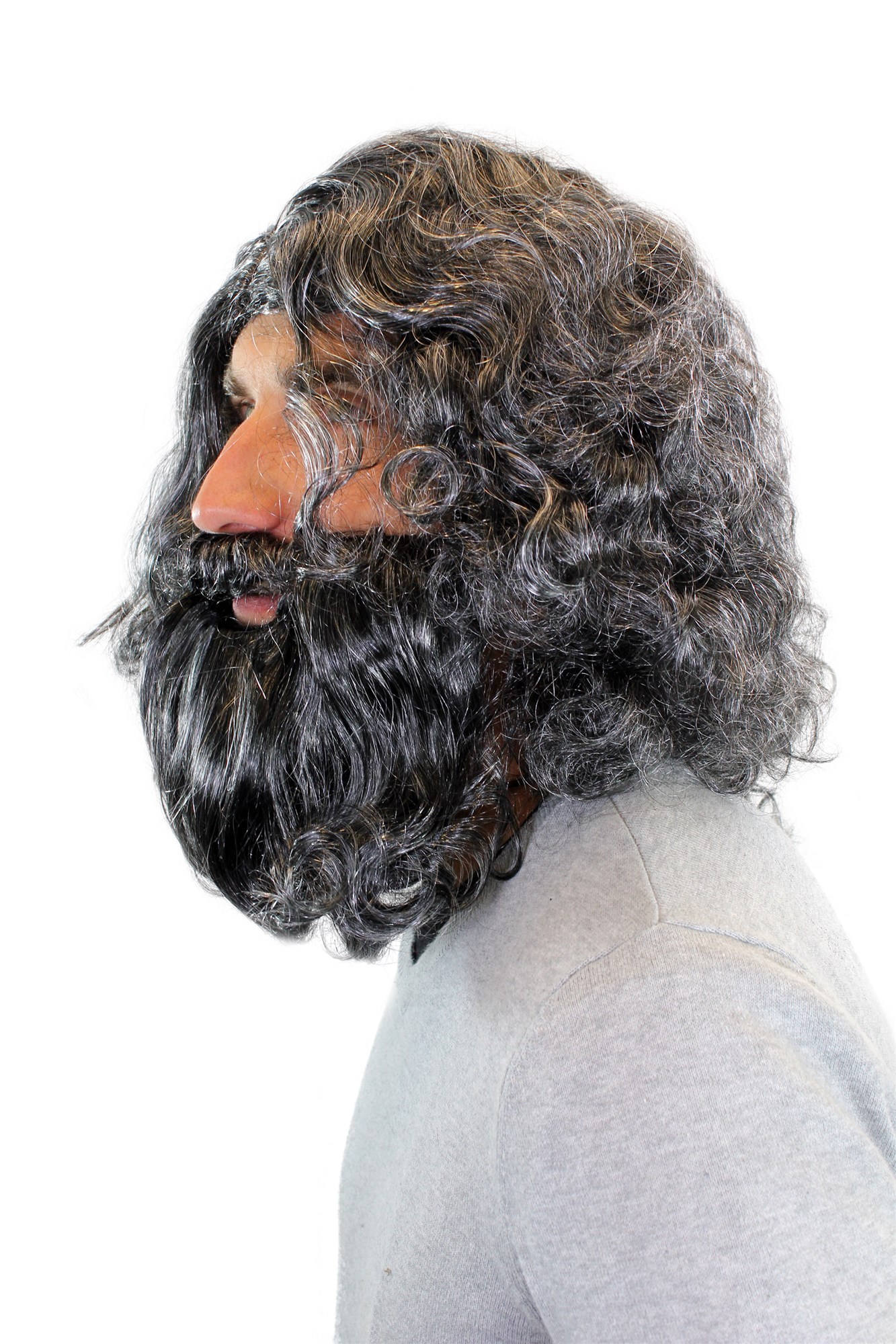 günstige Party Perücke, Perücke & Bart Urmensch Neandertaler Schwarz-Grau-Mix 6098, Ansicht 5, WIG ME UP: Ihr Perücken Online Shop wellige Party Perücke Grau schulterlange Haare Unisex