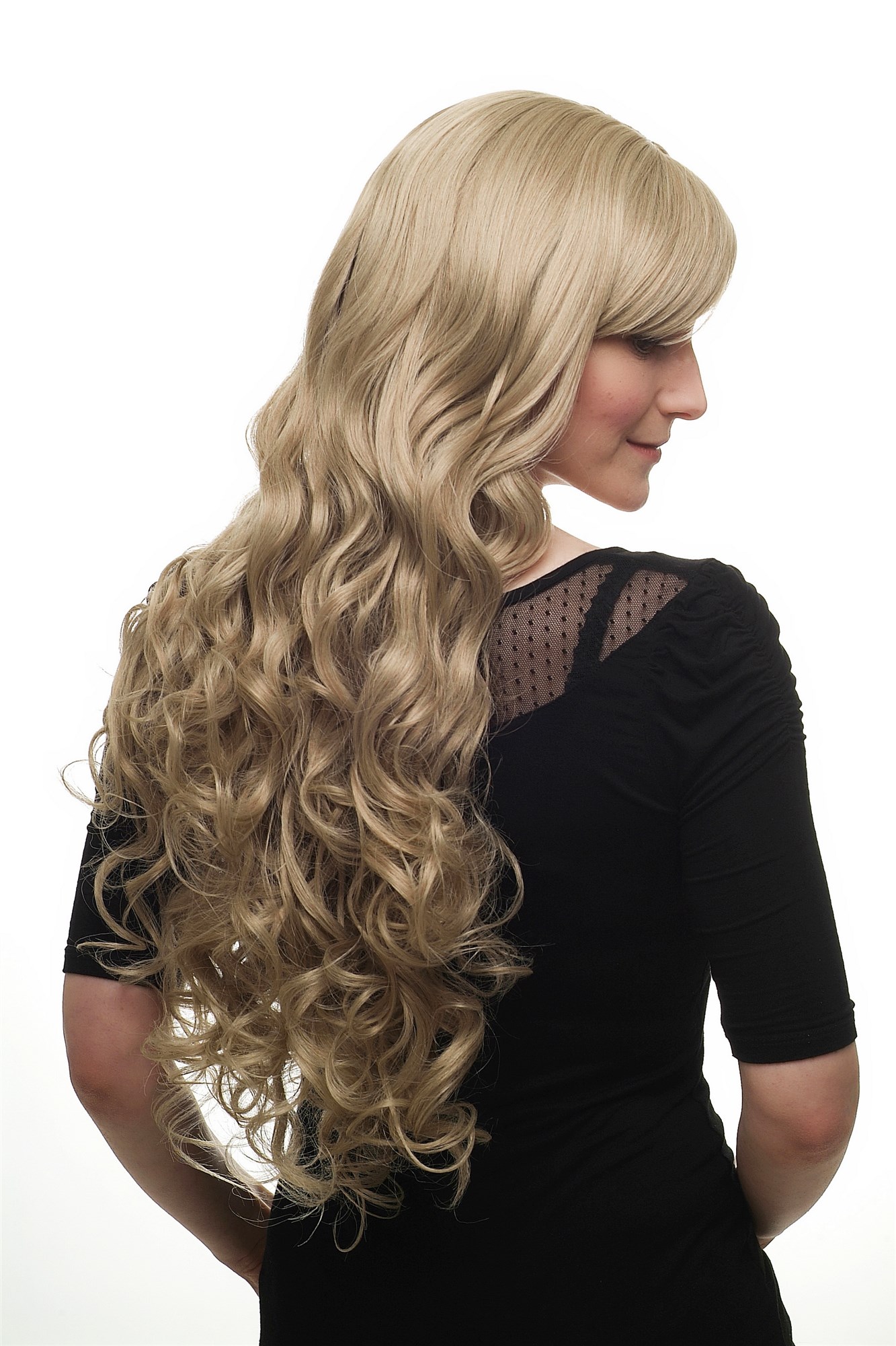 hochwertige Qualitätsperücken, Perücke gemischt Blond Platinblond-Karamellbraun lang Lockenpracht 3264-613L18, Ansicht 7, WIG ME UP: Ihr Perücken Online Shop lockige Tressen-Perücke mit Kopfhaut-Imitat Platinblond-Caramelbraun lange Haare für Damen