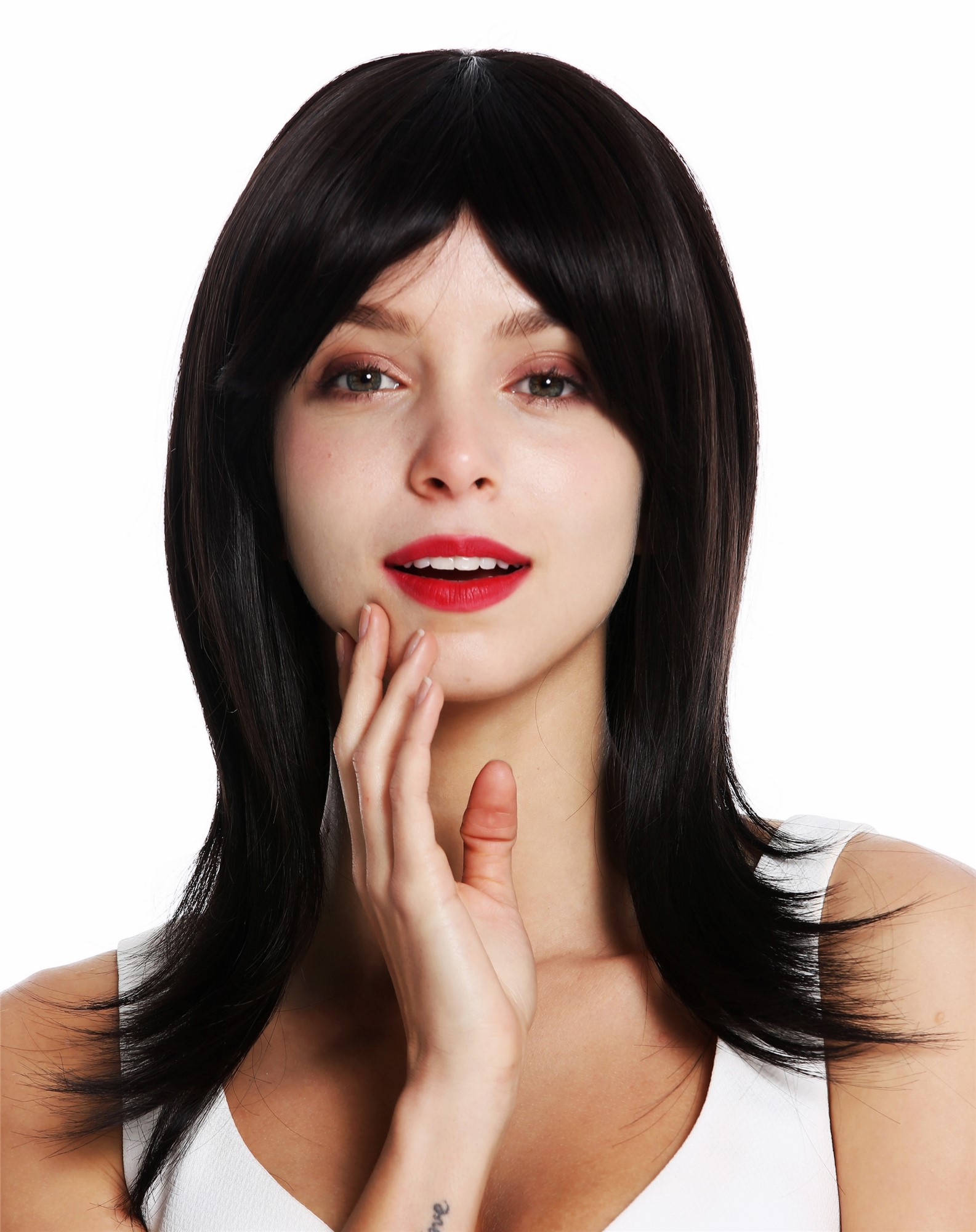 Women's wig lady medium long sleek straight waved tips dark brown vw53, view 3, WIG ME UP: Your Perücken Online Shop Quality Wigs, Ladies, dark brown, straight, long