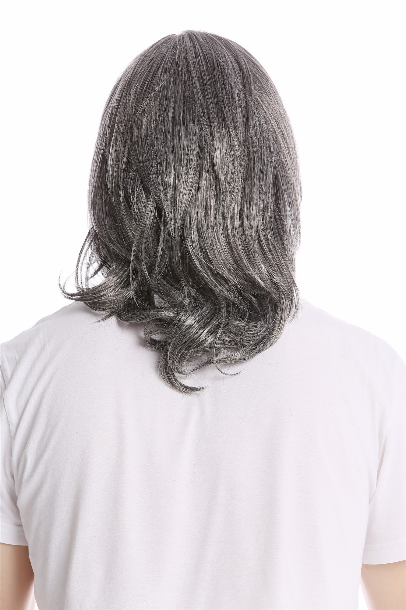 Men Gents Wig long straight middle parting aged rock star youthful modern look dark gray grey, view 3, WIG ME UP: Your Perücken Online Shop Quality Wigs, Men, dark brown-gray mix, straight, shoulder-length