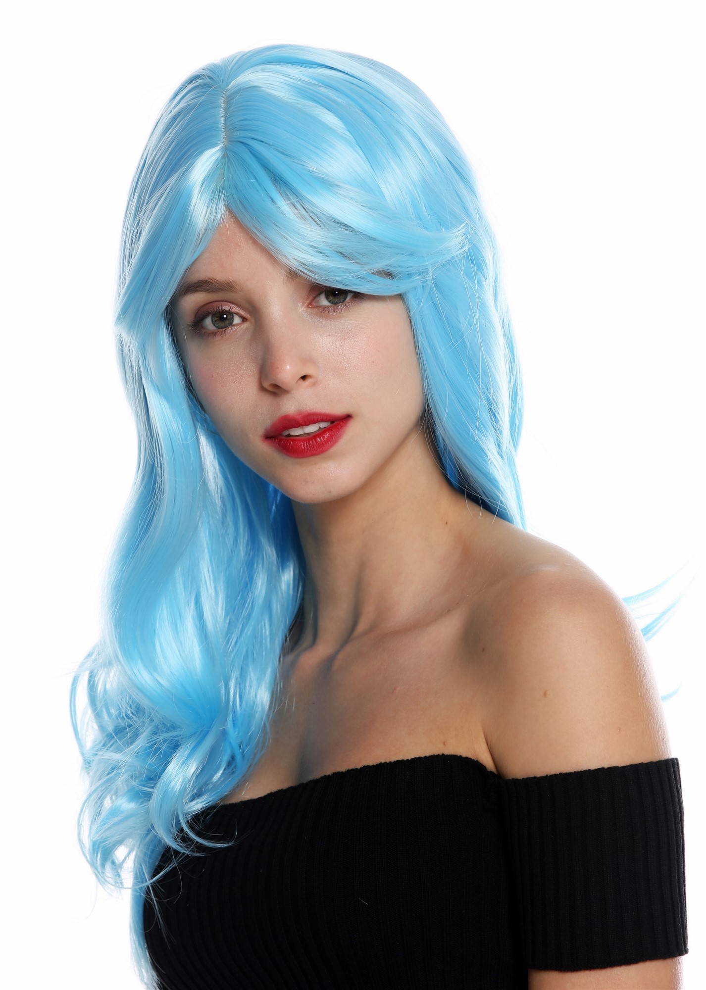 Women's wig lady long slightly waved wavy parted light blue GFW2247, front view, WIG ME UP: Your Perücken Online Shop Quality Wigs, Ladies, light blue, wavy, long