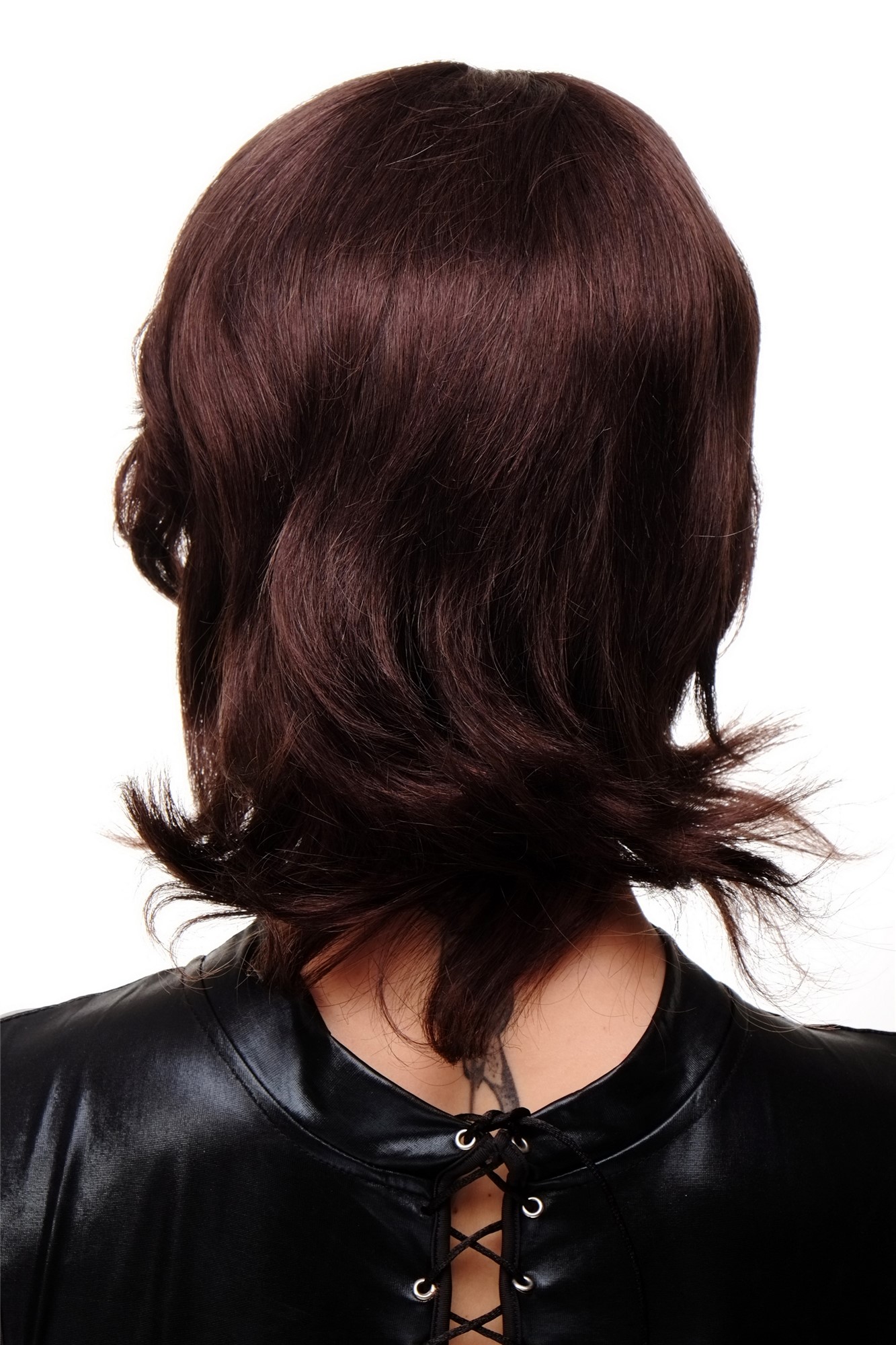 hochwertige Qualitätsperücken, Damenperücke Echthaar Dunkelbraun Wellig Modell: 8943+LH2HH, Ansicht 4, WIG ME UP: Ihr Perücken Online Shop wellige Tressen-Perücke mit Kopfhaut-Imitat 100% Echthaar Braun kurze Haare für Damen