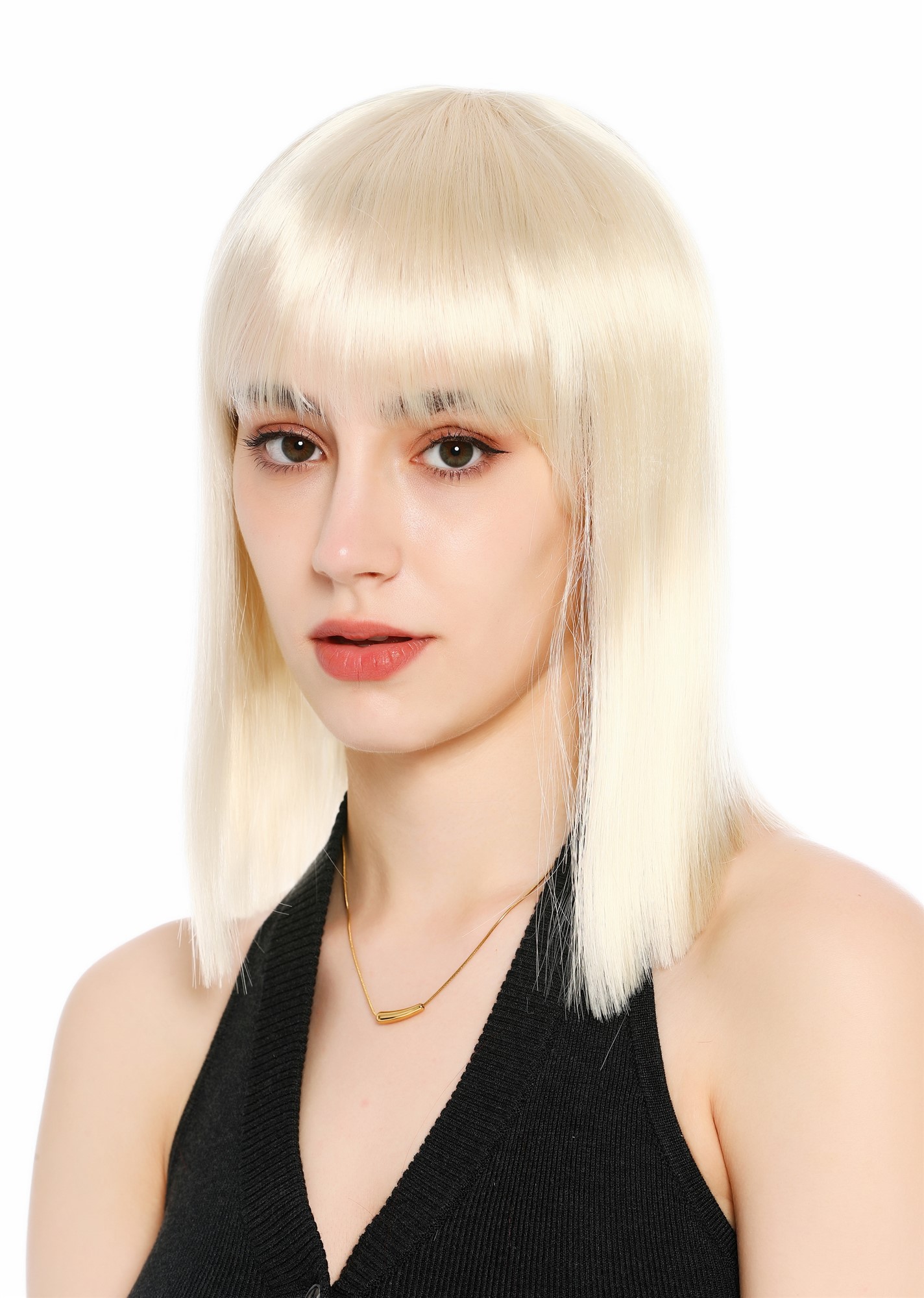 Perücke Damen Longbob glatt schulterlang Pony Clavi-Cut Platinblodn Hellblond VK-64-613