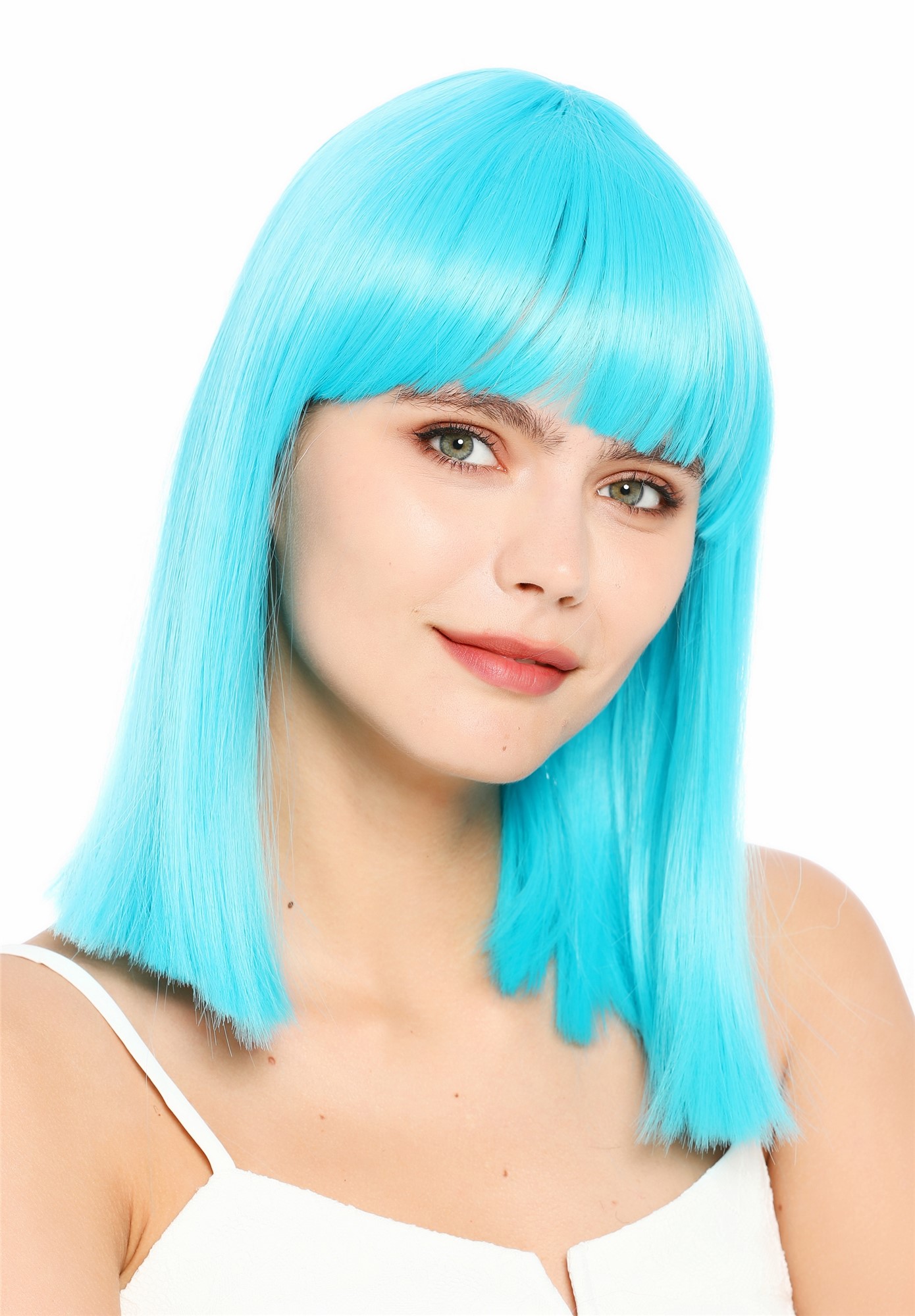 Damenperücke schulterlang blunt cut glatt breiter Pony Disco Helblau SZL1498-DHT4535